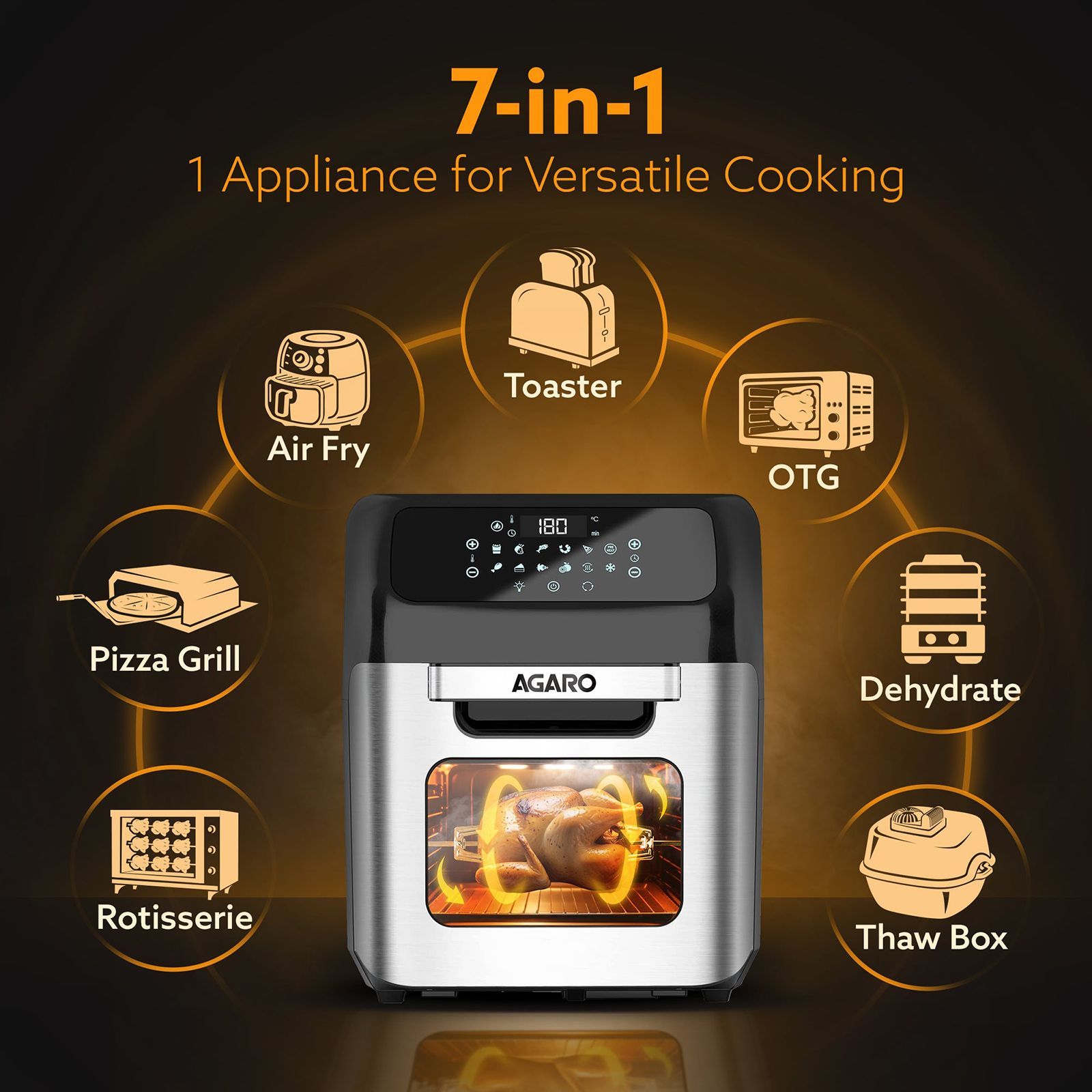 AGARO Regency 12L 1800 Watt Digital Air Fryer with 360 Degree Heat Circulation Technology (Silver)_15