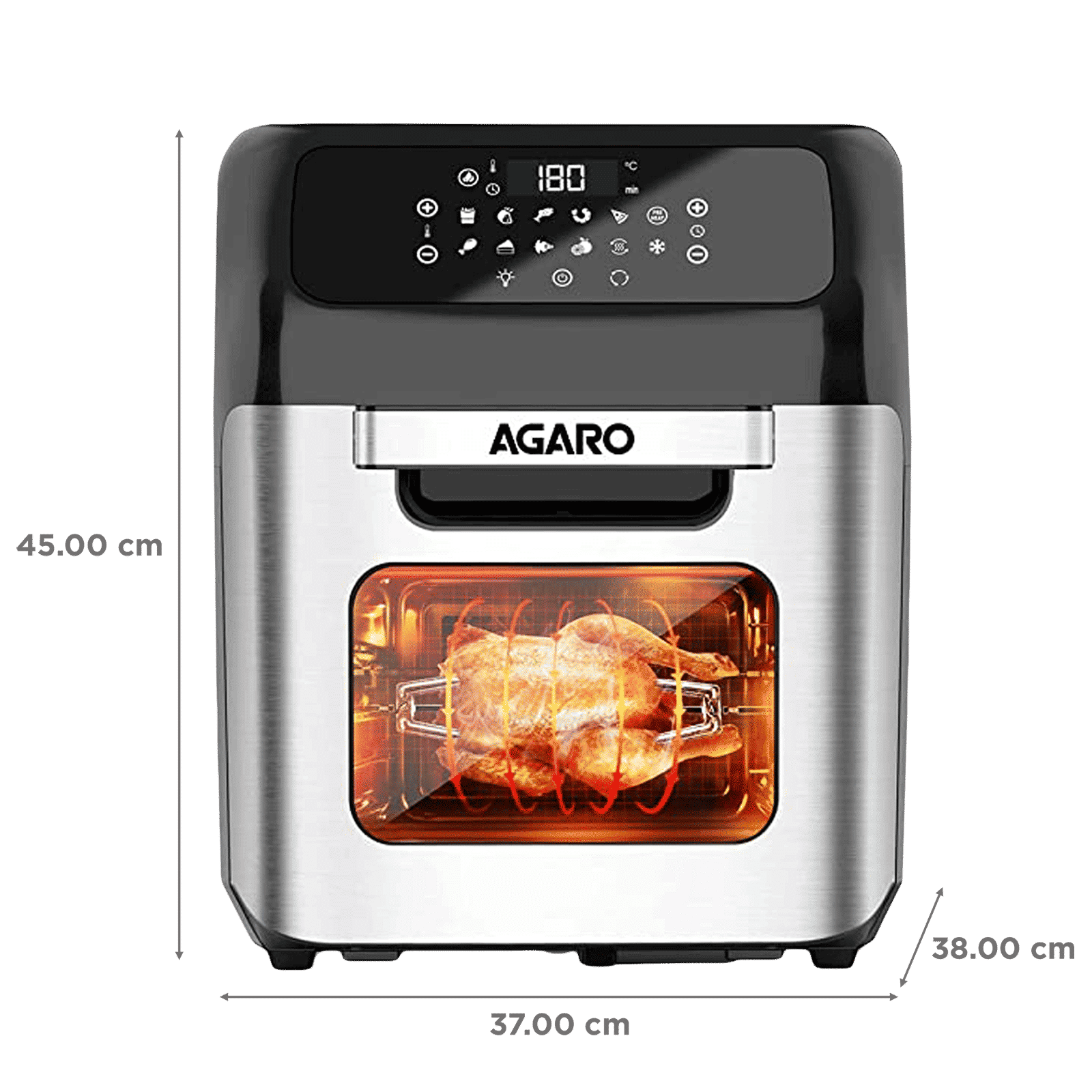AGARO Regency 12L 1800 Watt Digital Air Fryer with 360 Degree Heat Circulation Technology (Silver)_2