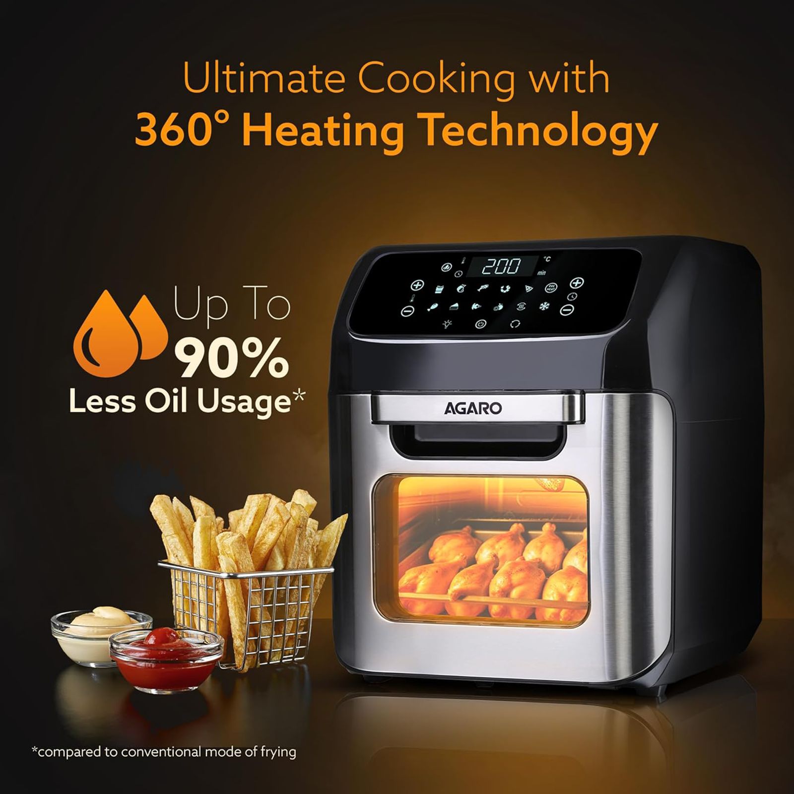 AGARO Regency 12L 1800 Watt Digital Air Fryer with 360 Degree Heat Circulation Technology (Silver)_5