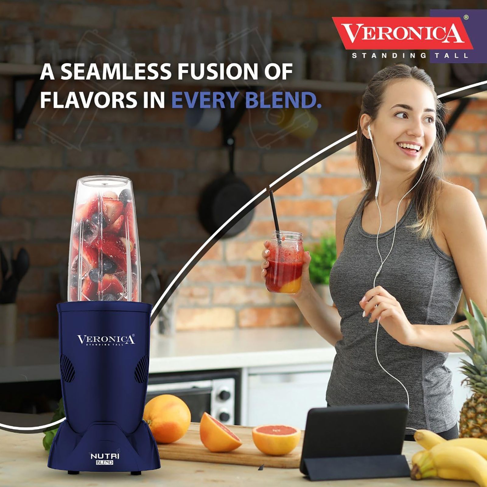 Veronica Nutriblend 500 Watt 2 Jars Mixer Grinder (22000 RPM, Motor Overload Protector, Matte Blue)_3