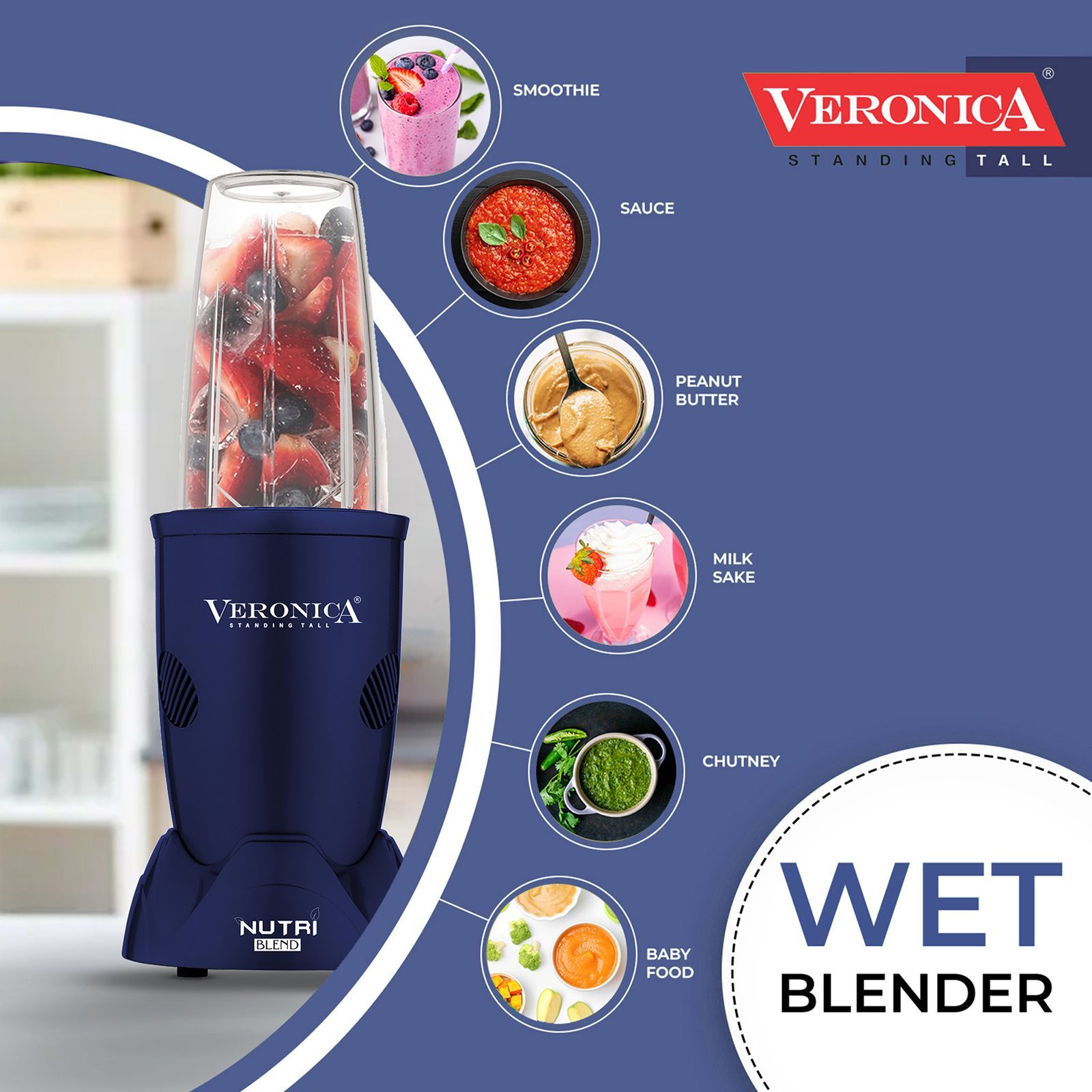 Veronica Nutriblend 500 Watt 2 Jars Mixer Grinder (22000 RPM, Motor Overload Protector, Matte Blue)_8