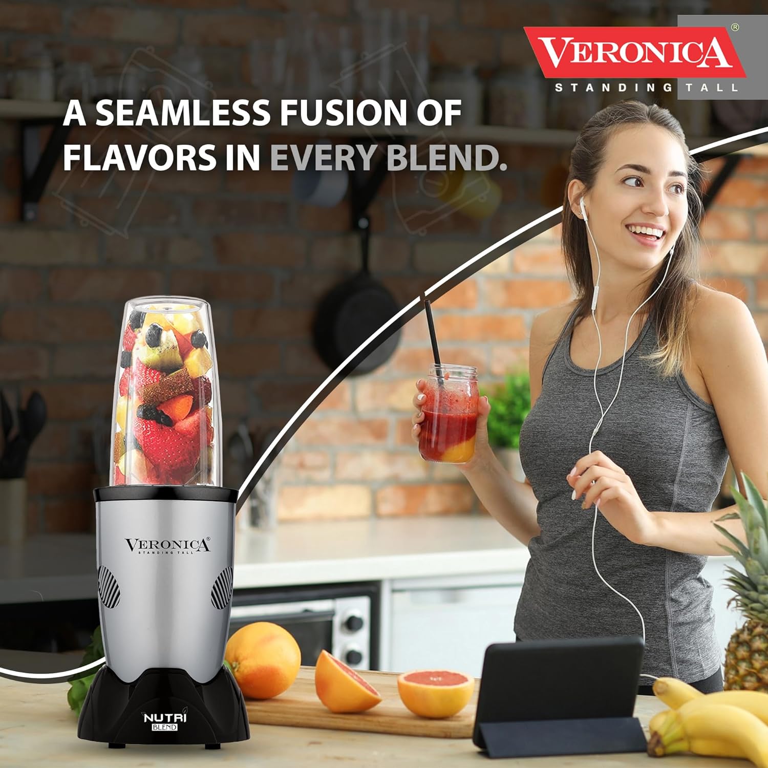 Veronica Nutriblend 500 Watt 2 Jars Mixer Grinder (22000 RPM, Motor Overload Protector, Silver)_3