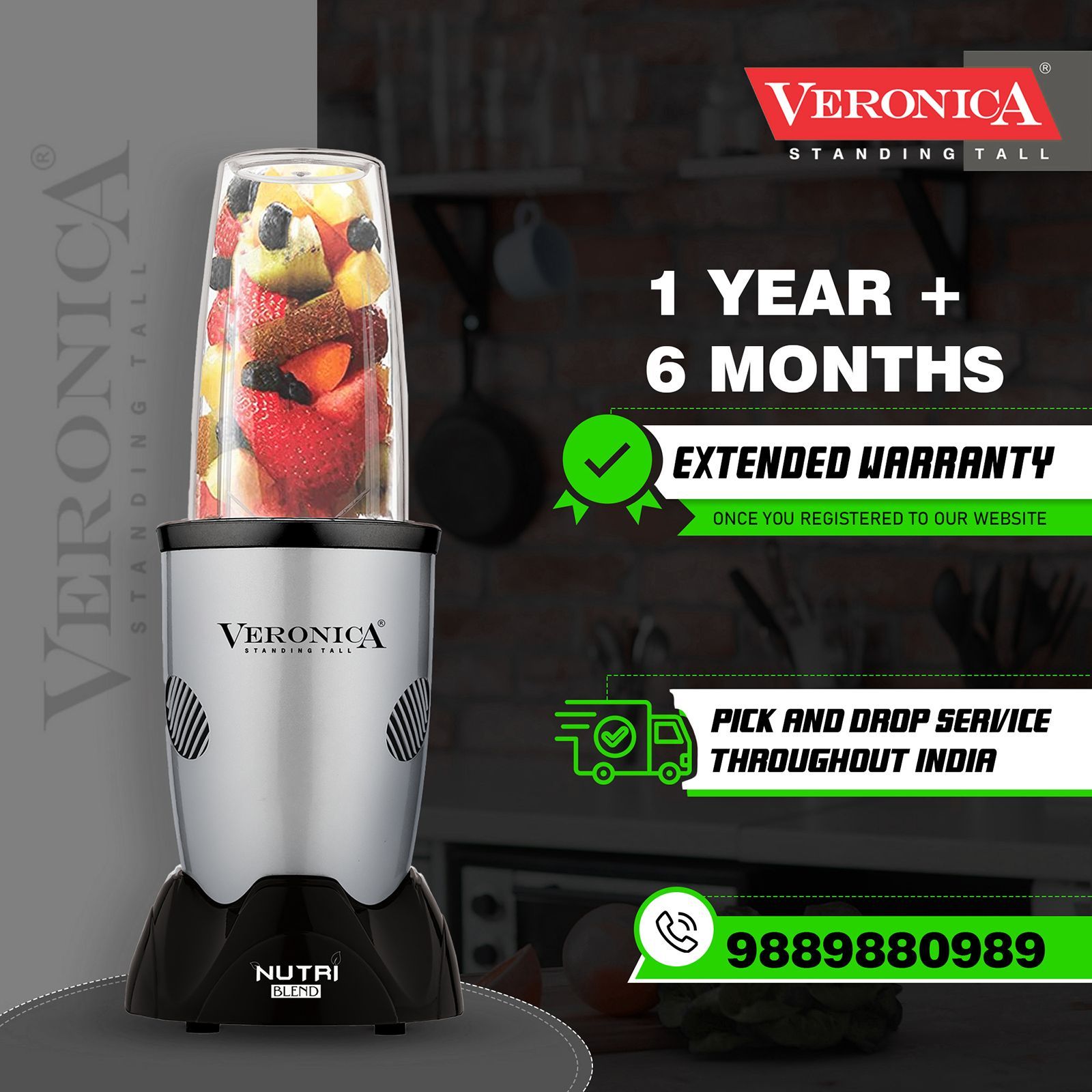 Veronica Nutriblend 500 Watt 2 Jars Mixer Grinder (22000 RPM, Motor Overload Protector, Silver)_4