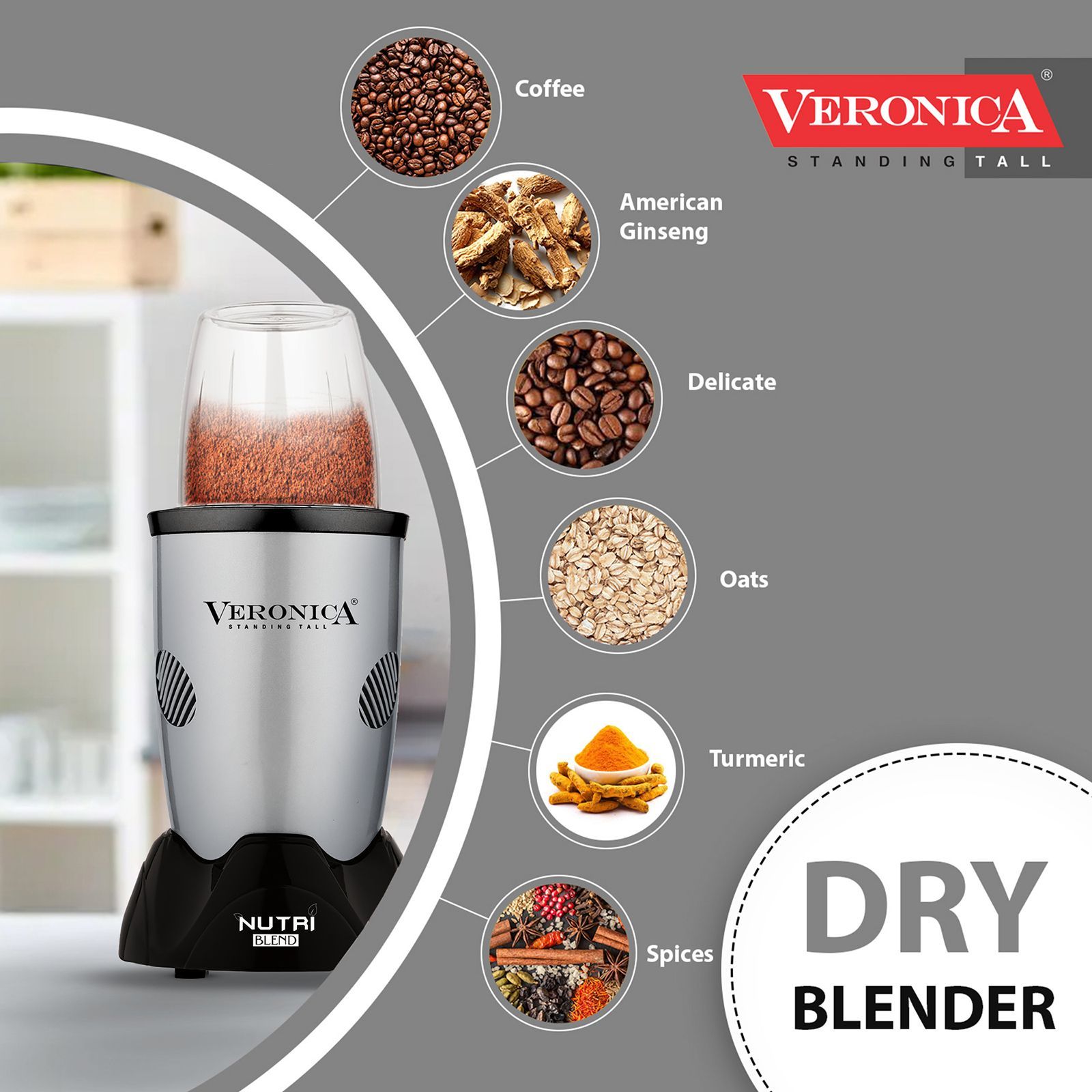 Veronica Nutriblend 500 Watt 2 Jars Mixer Grinder (22000 RPM, Motor Overload Protector, Silver)_7