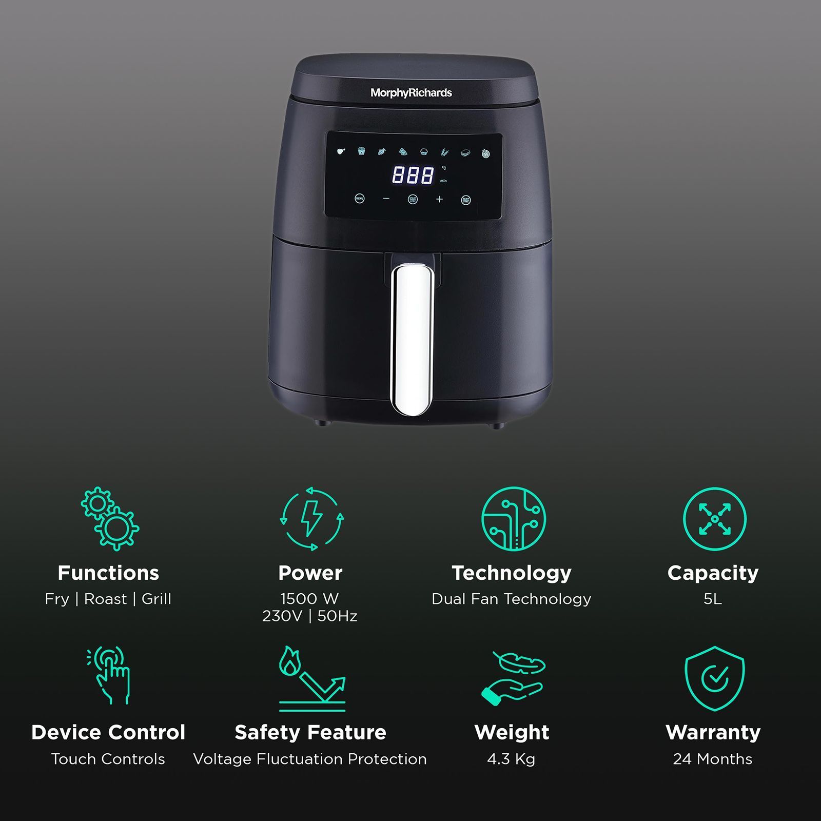 morphy richards 5L 1500 Watt Digital Air Fryer with 8 Preset Menus (Black) morphy richards 5L 1500 Watt Digital Air Fryer with 8 Preset Menus (Black)_3