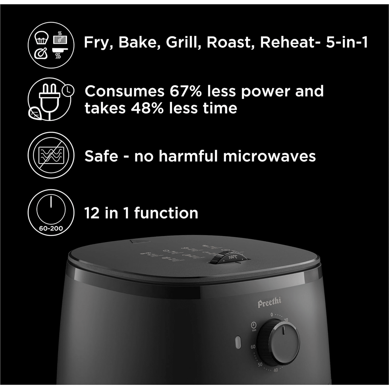 Preethi Airpot 3.7L 1500 Watt Air Fryer with Fast Flux Technology (Black)_16
