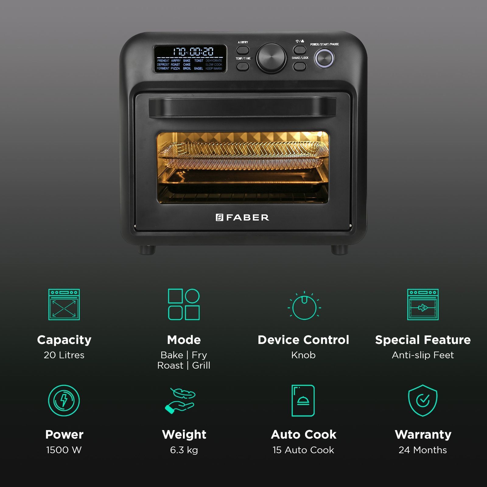 FABER 15DG 20L Oven Toaster Grill with 15 Auto Program (Black)_3