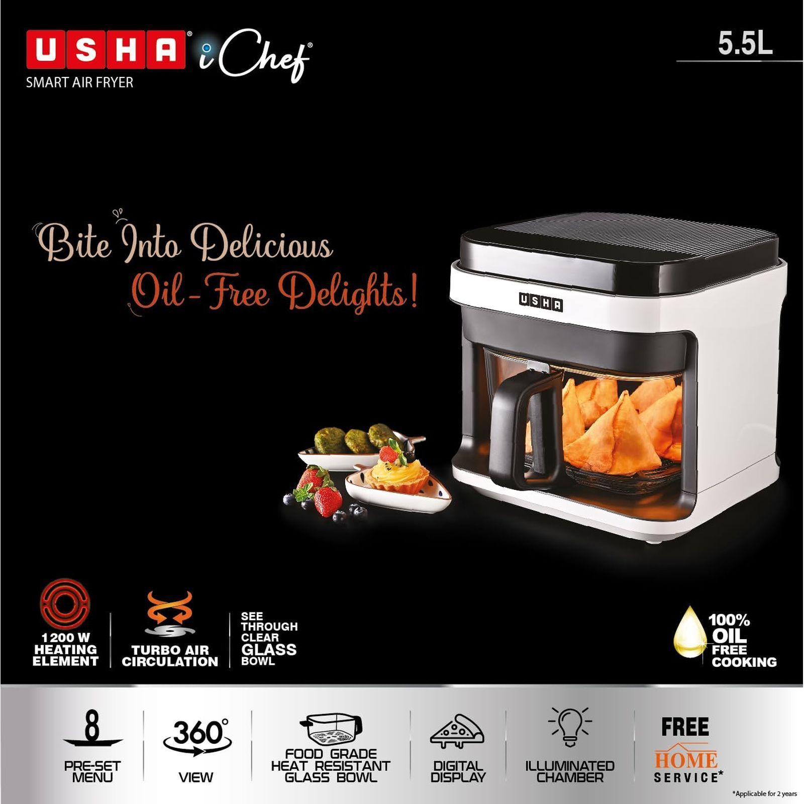 USHA iChef Smart 5.5L 1200 Watt Digital Air Fryer with Turbo Air Circulation Technology (White) USHA iChef Smart 5.5L 1200 Watt Digital Air Fryer with Turbo Air Circulation Technology (White)_12
