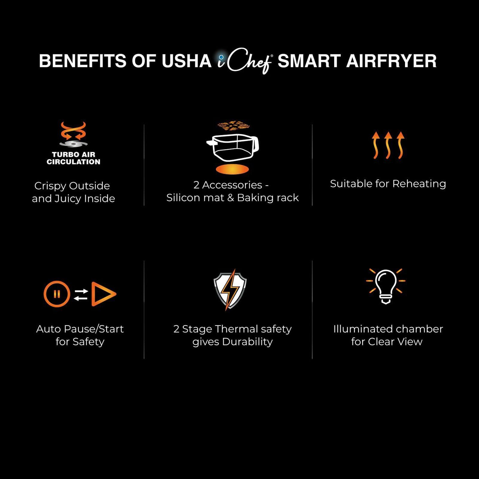 USHA iChef Smart 5.5L 1200 Watt Digital Air Fryer with Turbo Air Circulation Technology (White) USHA iChef Smart 5.5L 1200 Watt Digital Air Fryer with Turbo Air Circulation Technology (White)_8