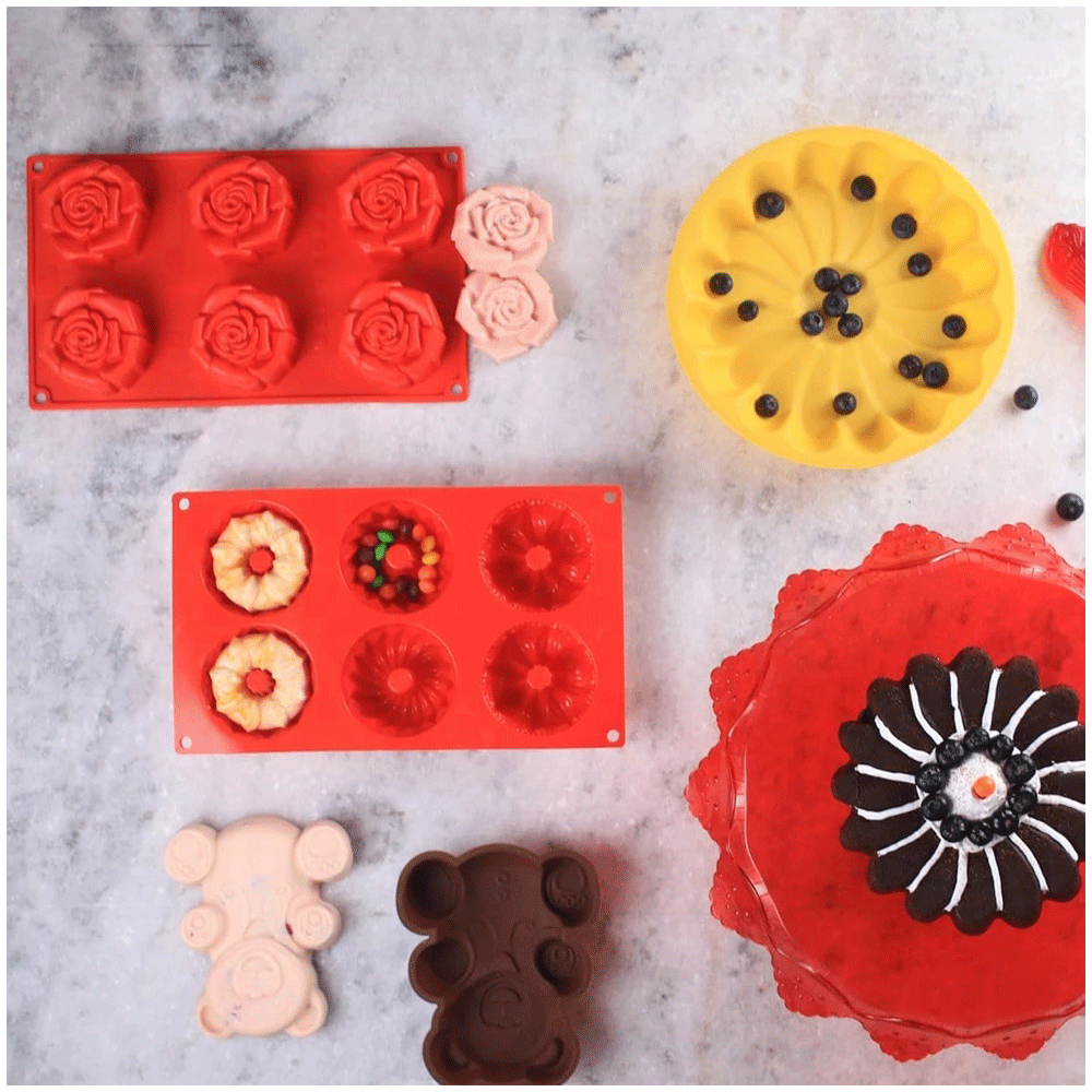 WONDERCHEF Pavoni Rosa Fiorita 6 Portions Mould (Good Elasticity, 63152910, Red)_8