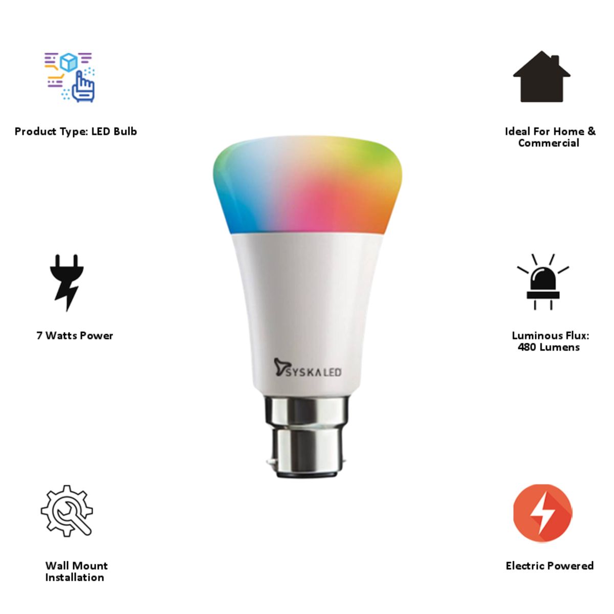SYSKA Electric Powered 7 Watt Smart Light Bulb (SSK-SMW-7W, White)_5