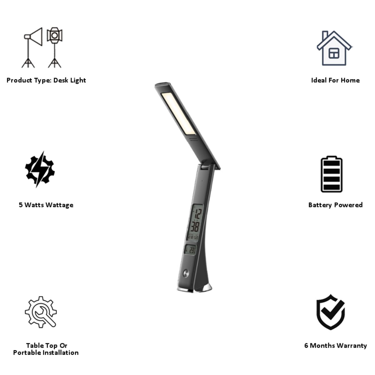 iGear Battery Powered 5 Watt Study Lamp (iG-1071, Black) iGear Battery Powered 5 Watt Study Lamp (iG-1071, Black)_5