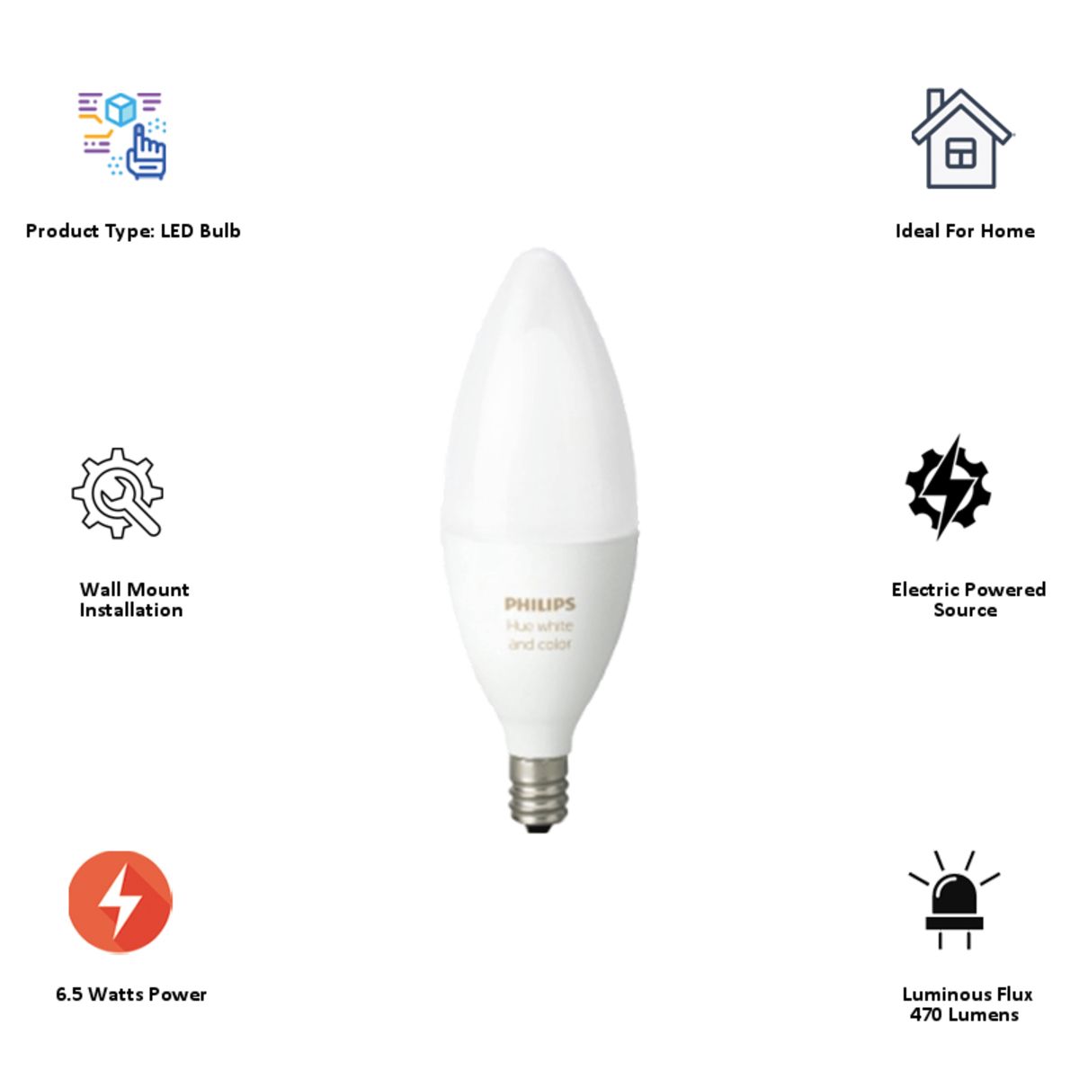 PHILIPS Hue Electric Powered 6.5 Watt Smart Bulb (WACA E14, White)_3