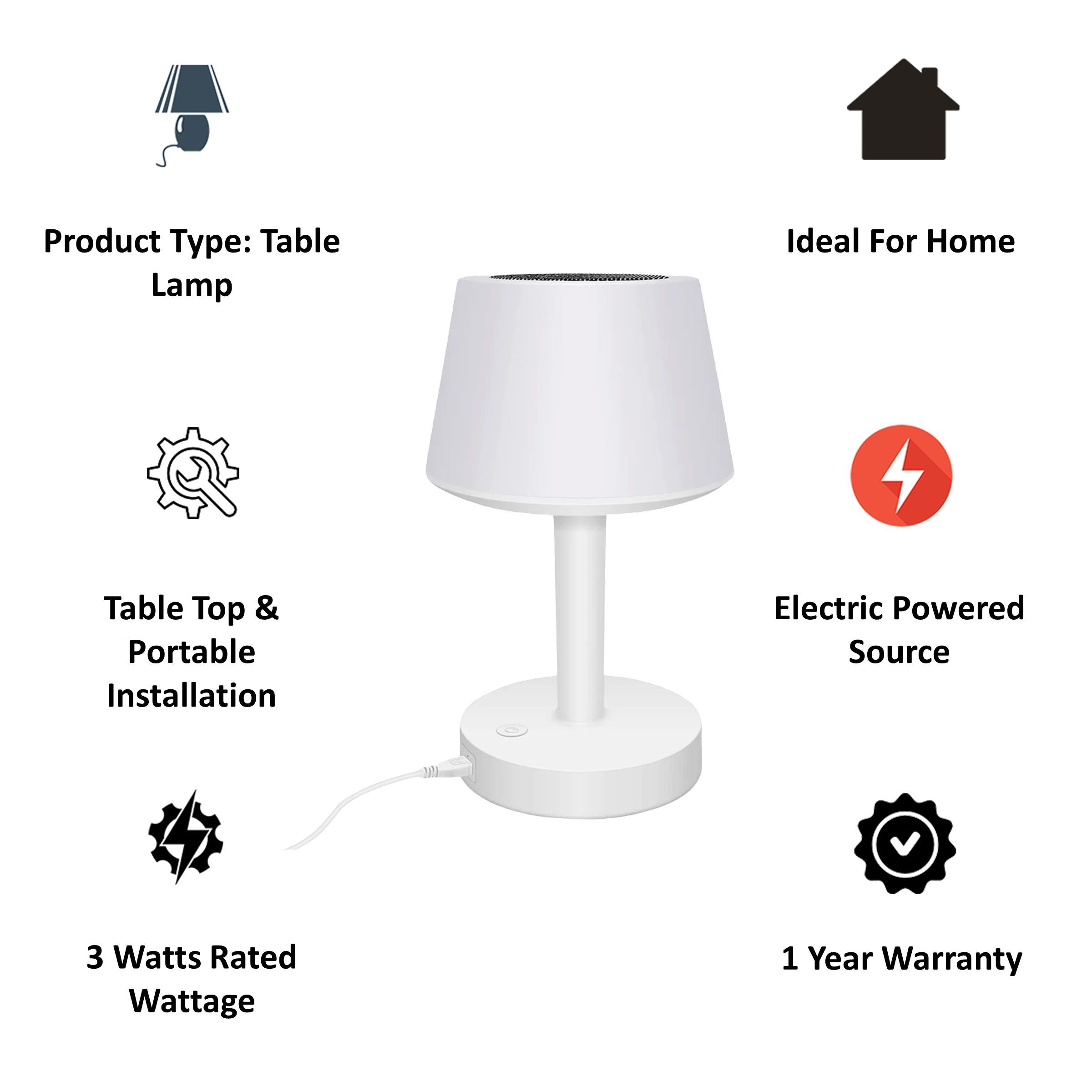 PORTRONICS Ilumi Electric Powered/Battery Powered 3 Watt Lamp Shade (POR 719, White)_3