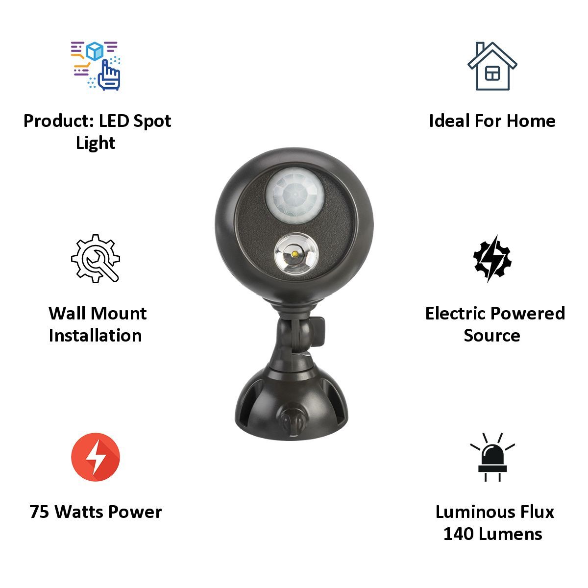 MR BEAMS Electric Powered 75 Watt Wireless Motion Sensor LED Spot Light (MB360, Black)_3