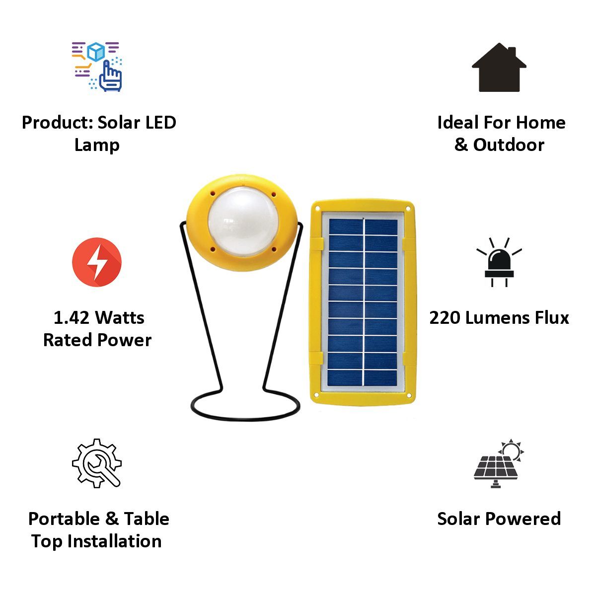 sun king Pro 200 1.42 Watts LED Solar Lamp (220 Lumens, Polycrystalline Solar Panel, SK-332, Yellow/White)_3