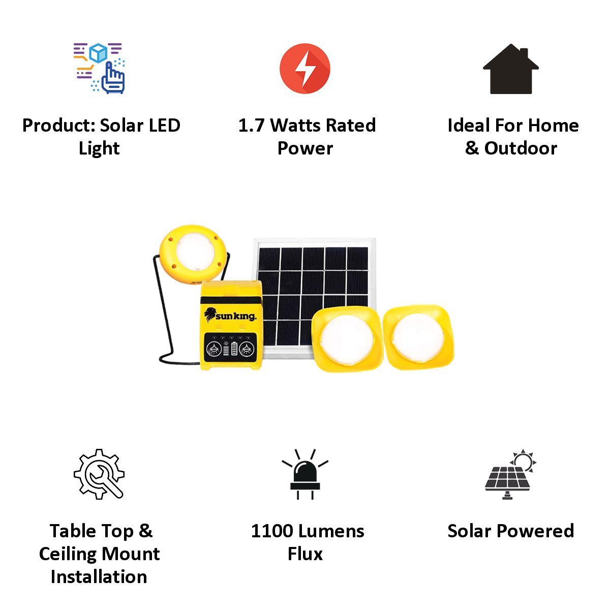 sun king Home 40Z 1.7 Watts LED Solar Lights (1200 Lumens, SK-411, Yellow/White)_2