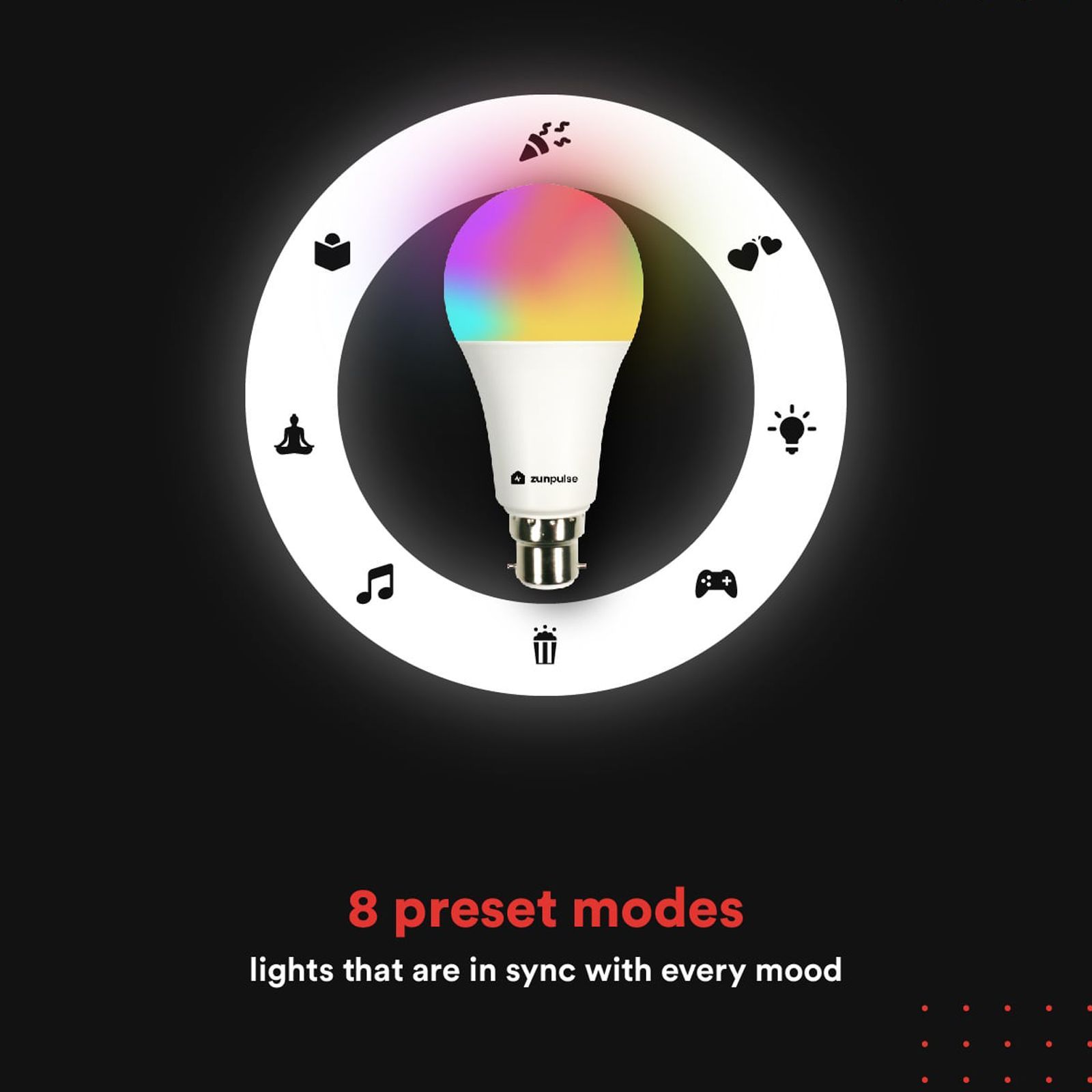 zunpulse 10 Watts Electric Powered LED Bulb (Voice Control with 8 Preset and 3 Lighting Modes, b22, White)_8