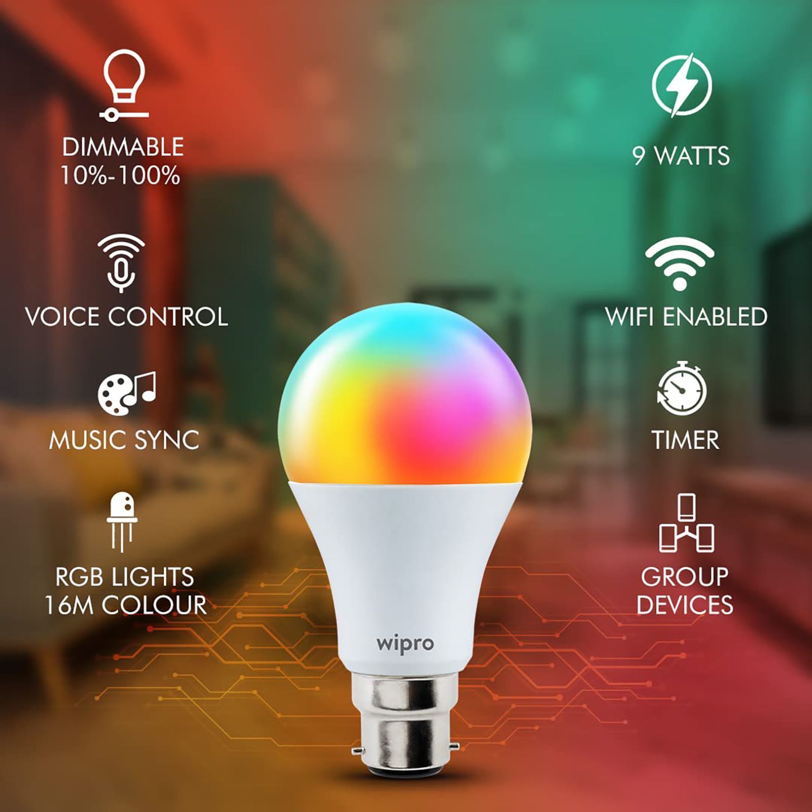 wipro 9 Watts Electric Powered LED Bulb (Voice Assistant Supported, NS9400, White) wipro 9 Watts Electric Powered LED Bulb (Voice Assistant Supported, NS9400, White)_6