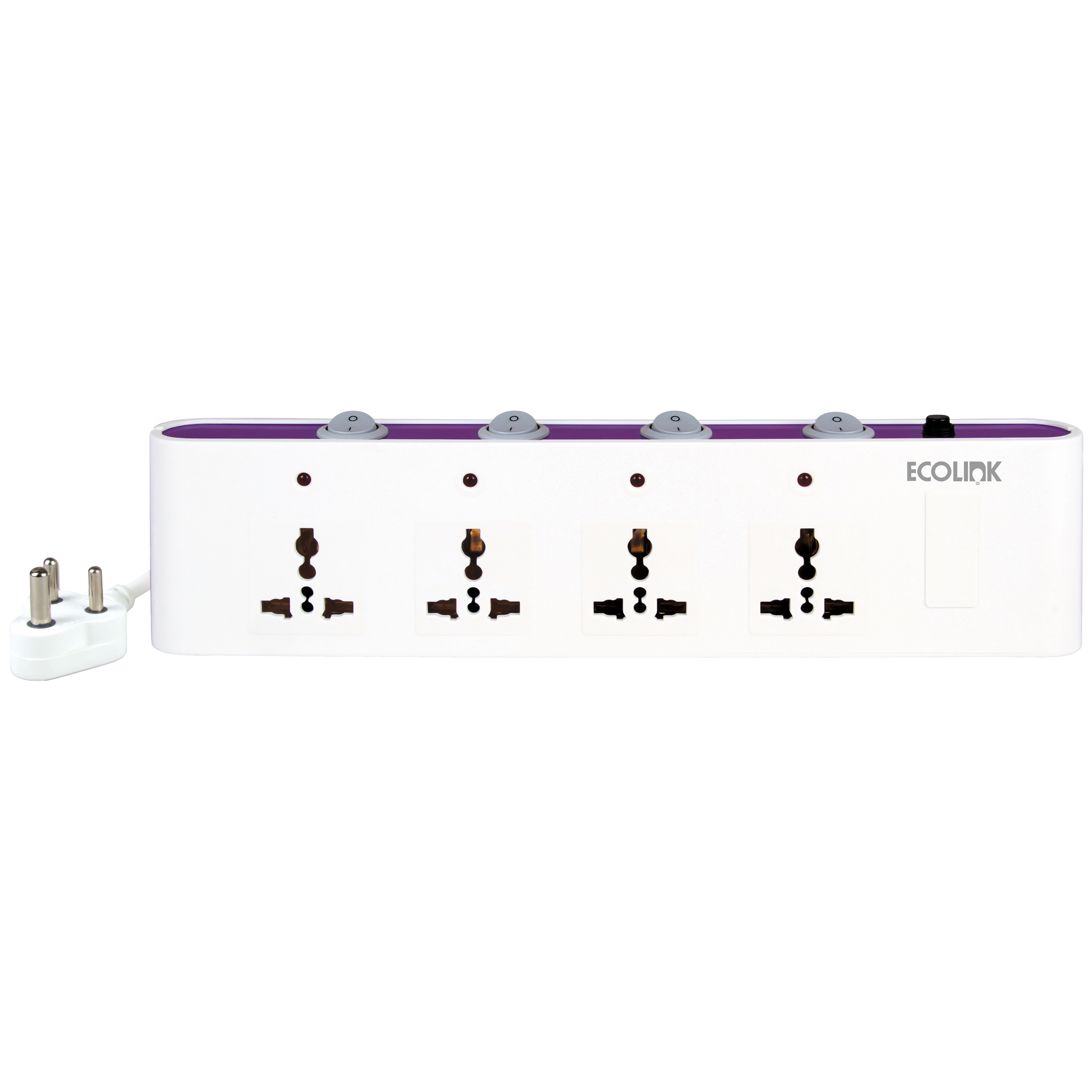PHILIPS Ecolink Guardian 6 Amps 4 Sockets Spike Guard With Individual Switch (2 Meters, VoltSafe Technology, 913715174401, White and Purple)_1