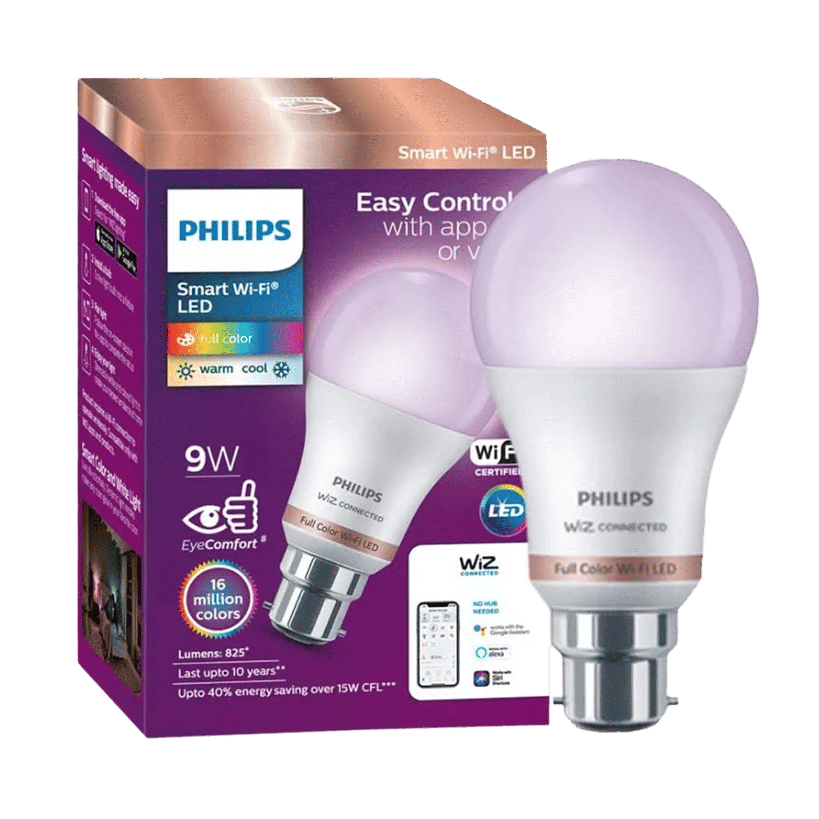 PHILIPS Wiz 9 Watts Electric Powered Wi-Fi LED Light (825 Lumen, 929002486914, Multi Color)_1