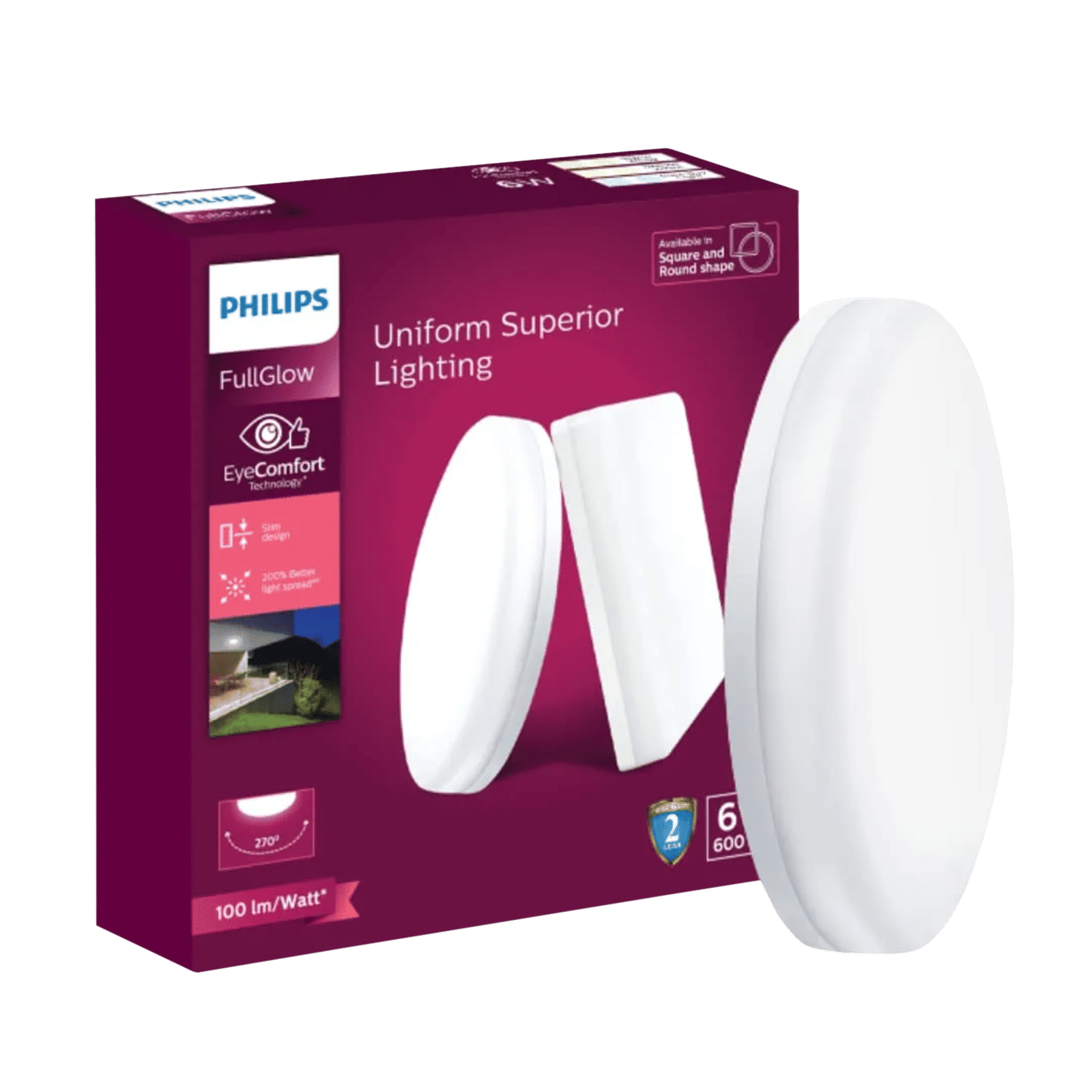 PHILIPS Rimless Full Glow 6 Watts Round LED Surface Downlight (EyeComfort Technology, 929003093101, White)_1