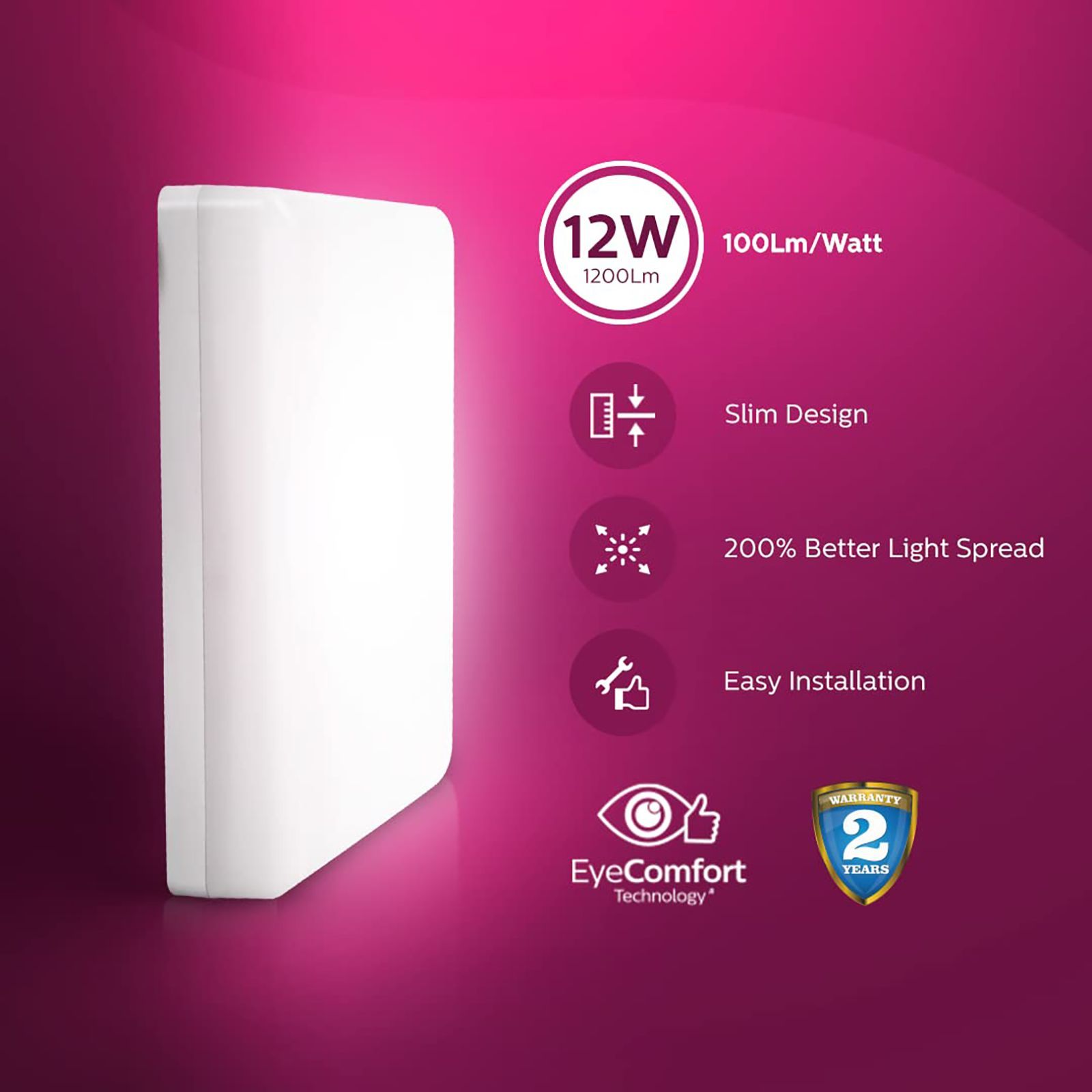 PHILIPS FullGlow 12 Watts Square LED Surface Downlight (EyeComfort Technology, 929003094001, White)_3