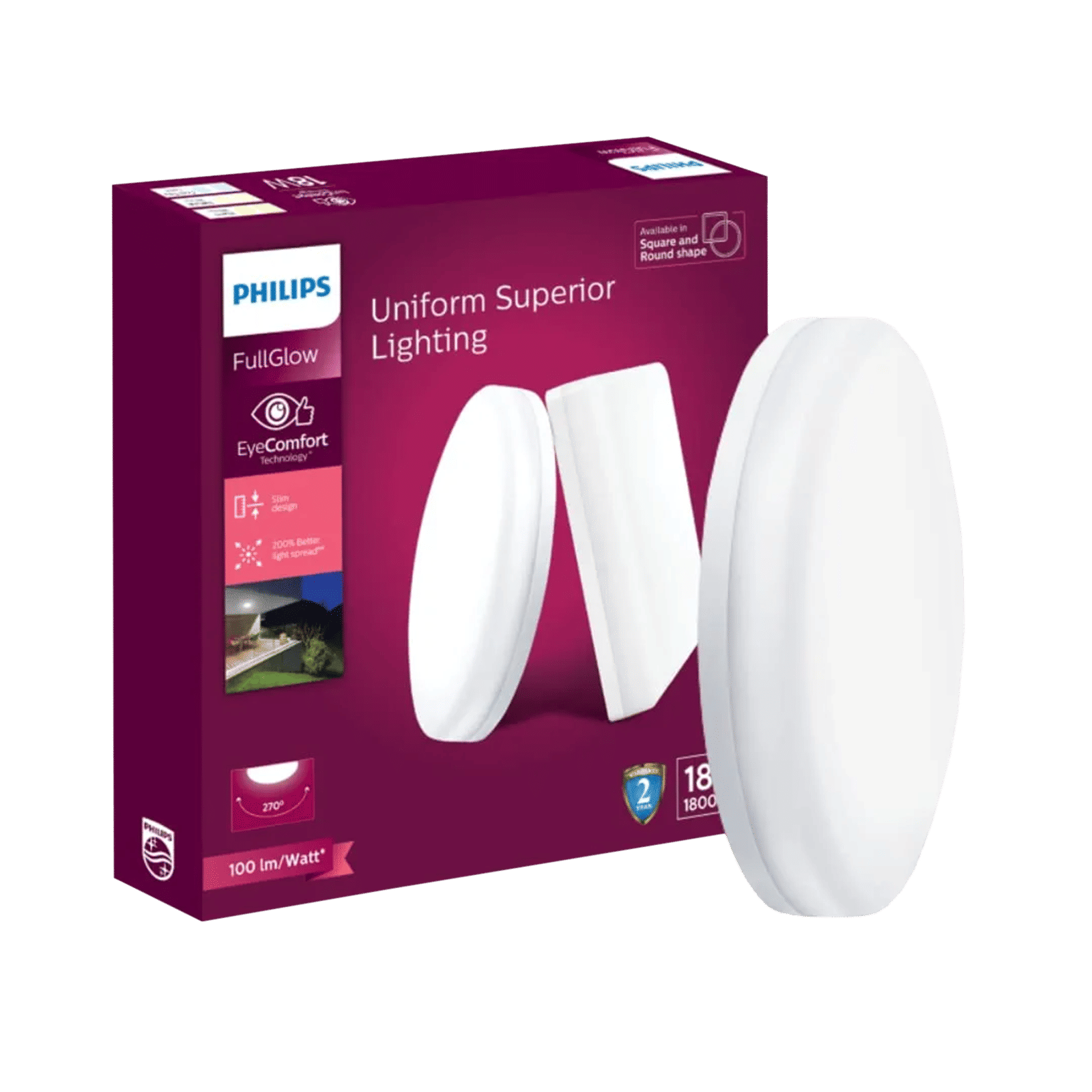 PHILIPS Rimless Full Glow 18 Watts Round LED Surface Downlight (EyeComfort Technology, 929003094301, White)_1