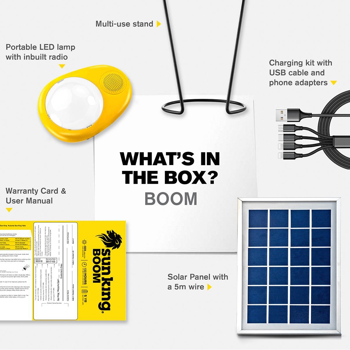 sun king Boom 1.04 Watts LED Solar Lamp (160 Lumens, With a Radio & MP3 Player, SK-321, Yellow/White)_8