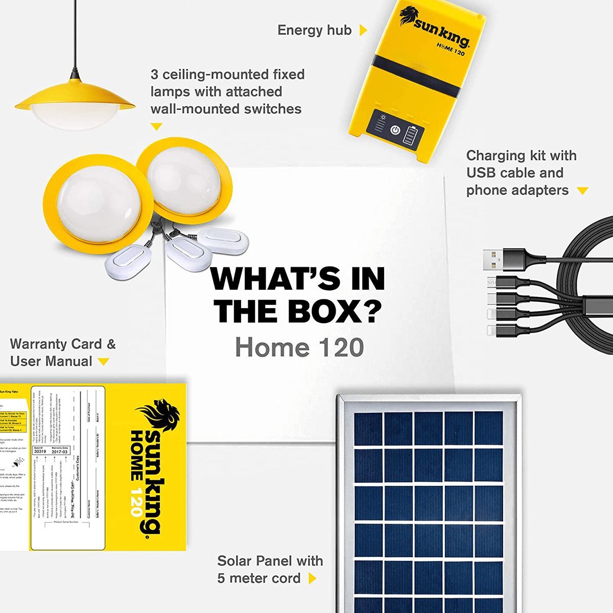 sun king Home 120 4.2 Watts LED Solar Lamp (600 Lumens, Polycrystalline Solar Panel, SK-407, Yellow/White)_4