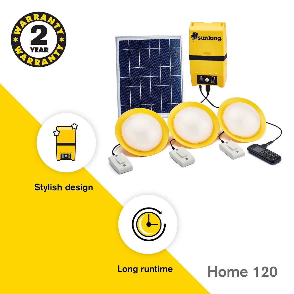 sun king Home 120 4.2 Watts LED Solar Lamp (600 Lumens, Polycrystalline Solar Panel, SK-407, Yellow/White)_7