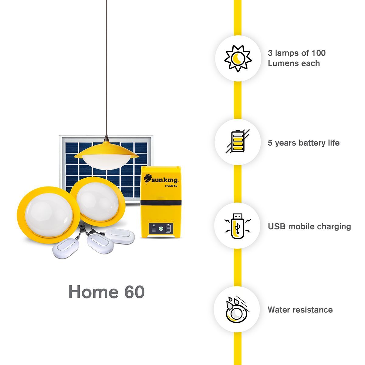 sun king Home 60 2.1 Watts Solar Powered Pendant Light (300 Lumens, SK-403, Yellow/White)_4