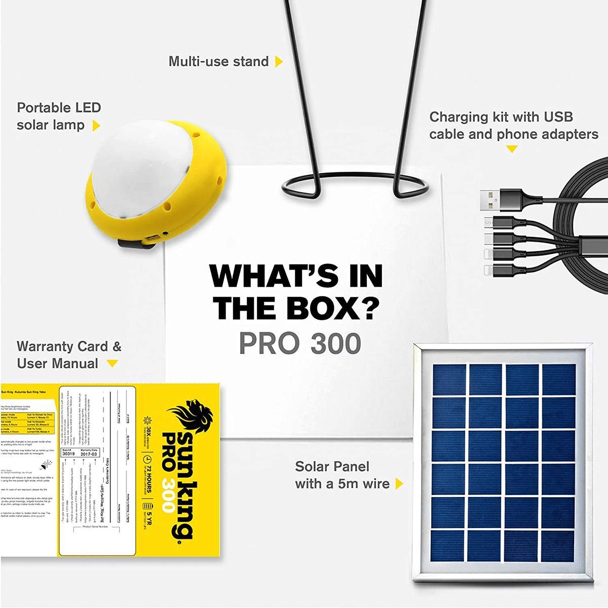 sun king Pro 300 2.08 Watts LED Solar Lamp (300 Lumens, Polycrystalline Solar Panel, SK-333, Yellow/White)_8