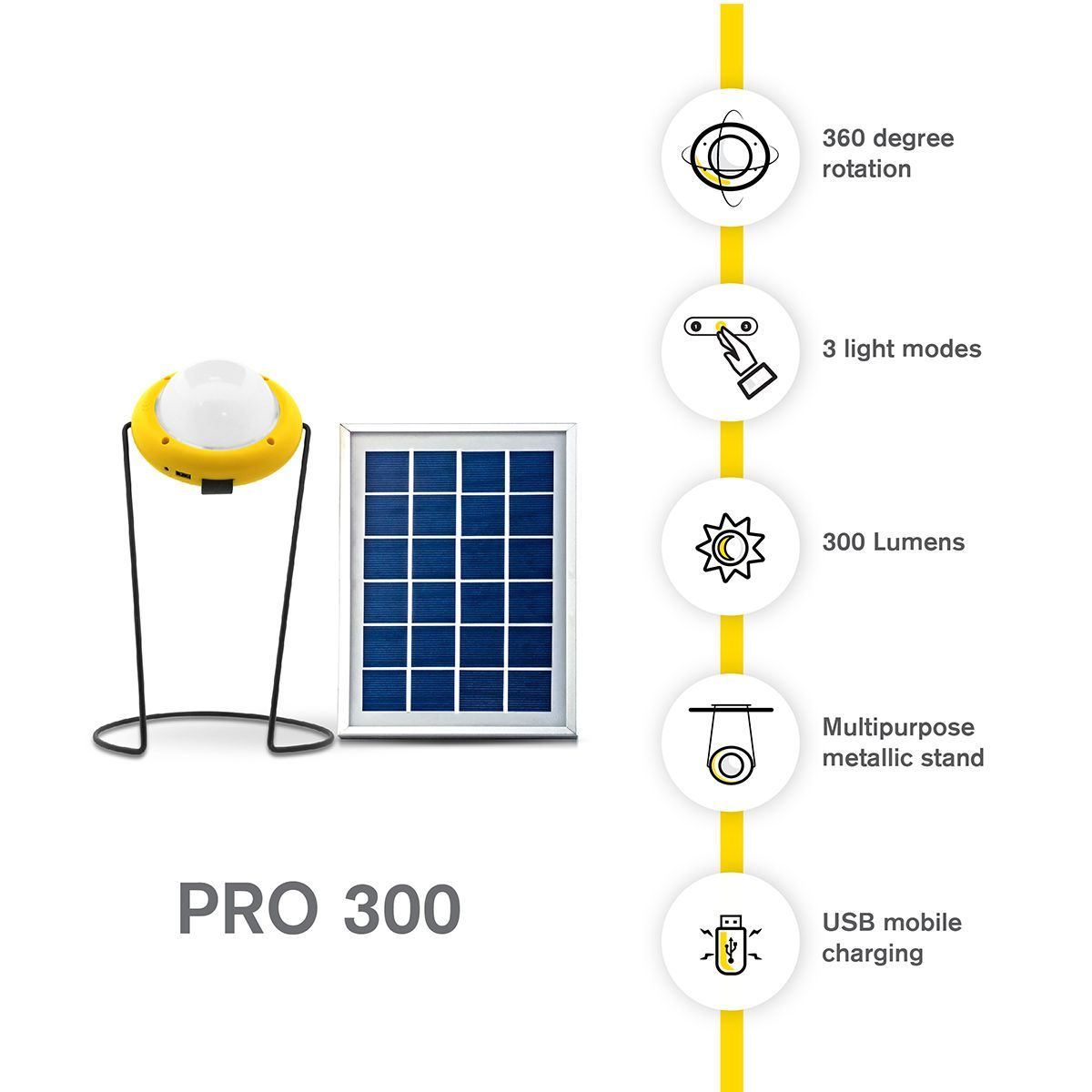 sun king Pro 300 2.08 Watts LED Solar Lamp (300 Lumens, Polycrystalline Solar Panel, SK-333, Yellow/White)_5
