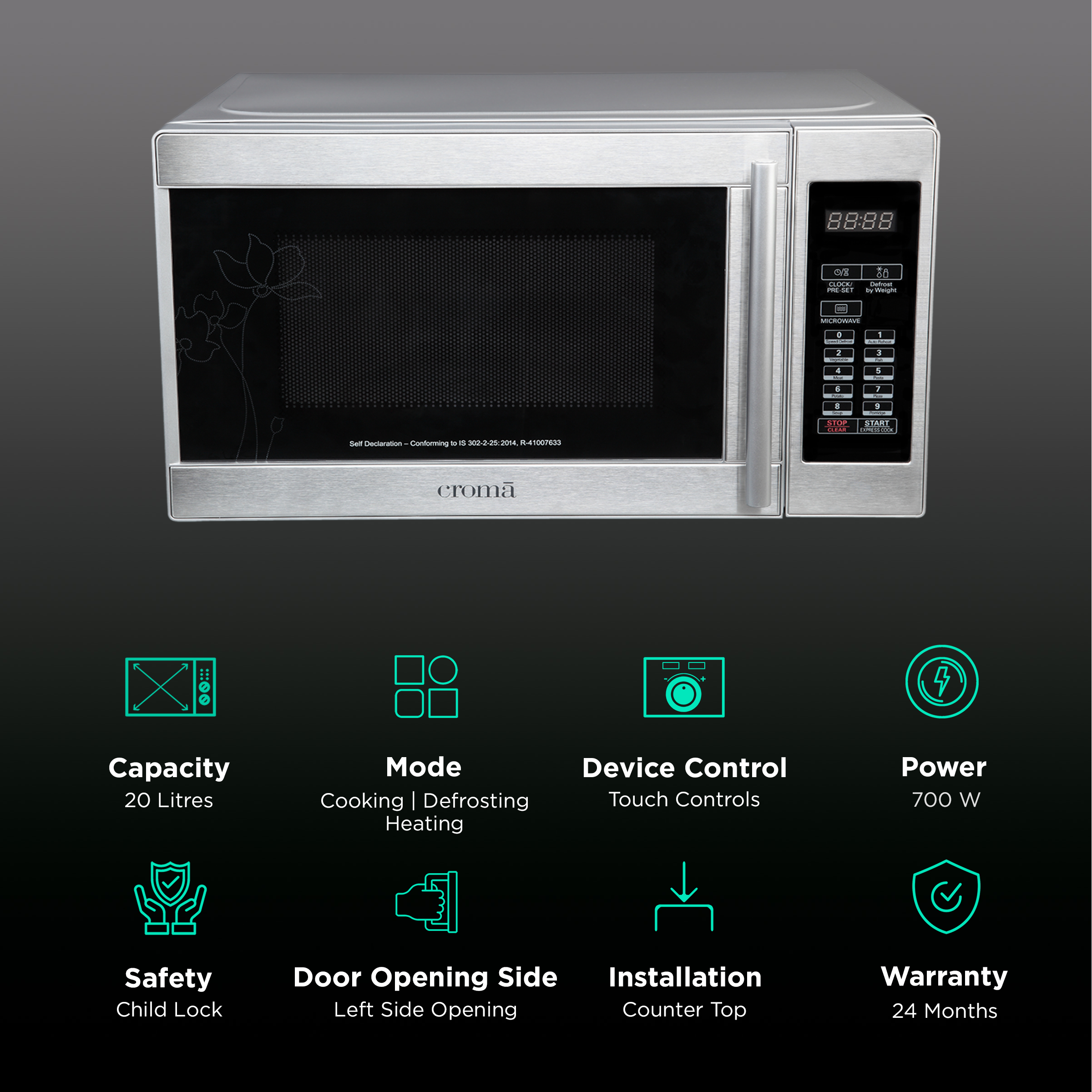 Croma 20L Solo Microwave Oven with Temperature Sensor (CRM2025, Grey) Croma 20L Solo Microwave Oven with Temperature Sensor (CRM2025, Grey)_2