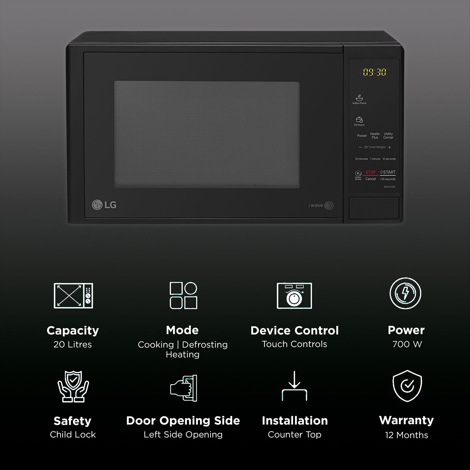 LG 20L Solo Microwave Oven with 44 Autocook Menus (MS2043DB.DB1QILN, Black)_3
