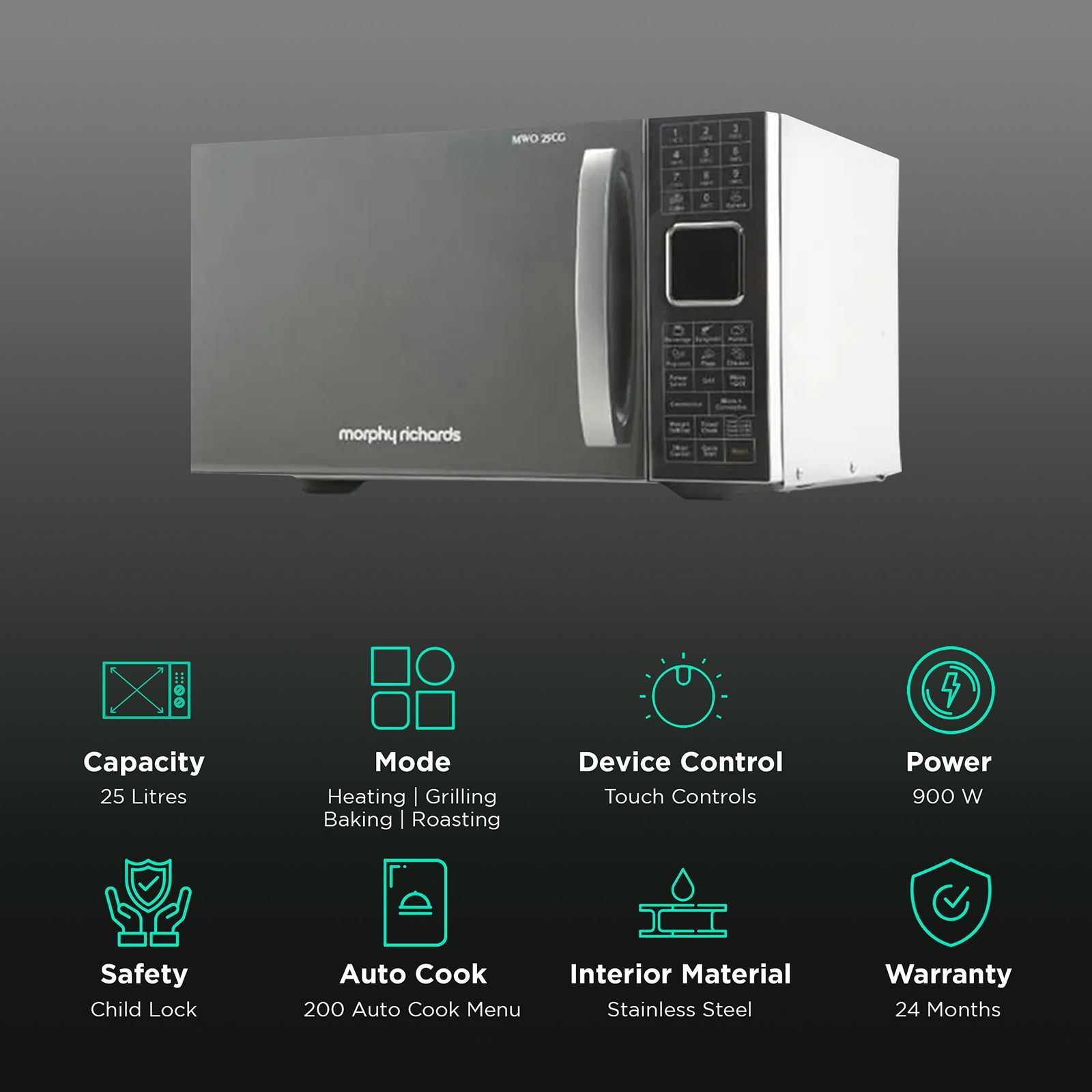 morphy richards MWO 25CG 25L Convection Microwave Oven with 200 Auto Menu (Silver)_3