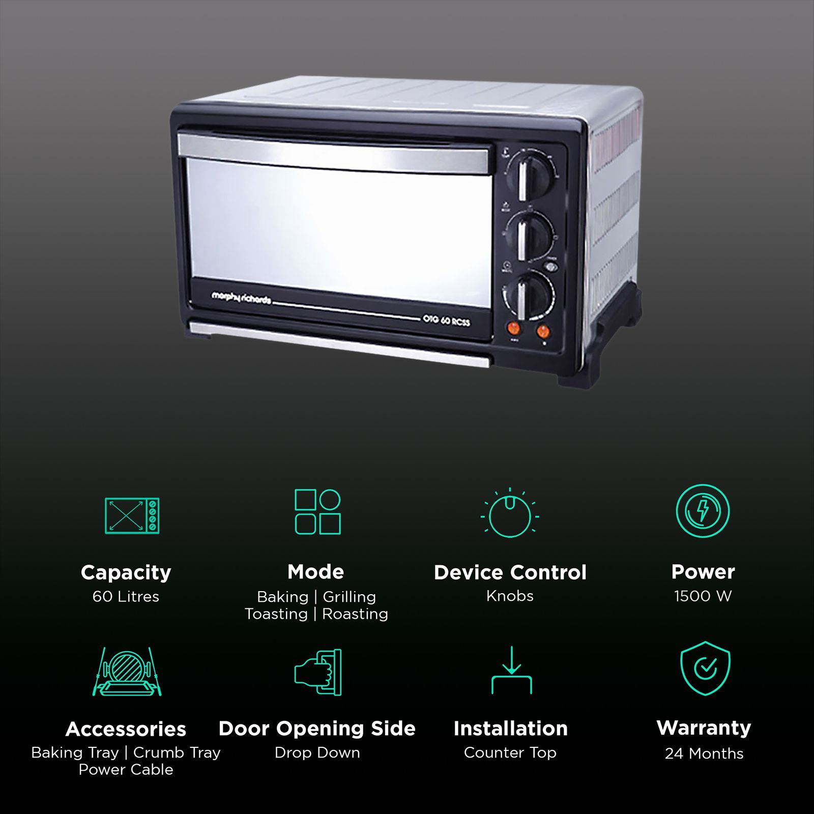 morphy richards 60L Oven Toaster Grill with Preset Cooking Modes (60RCSS, Black/Silver) morphy richards 60L Oven Toaster Grill with Preset Cooking Modes (60RCSS, Black/Silver)_3