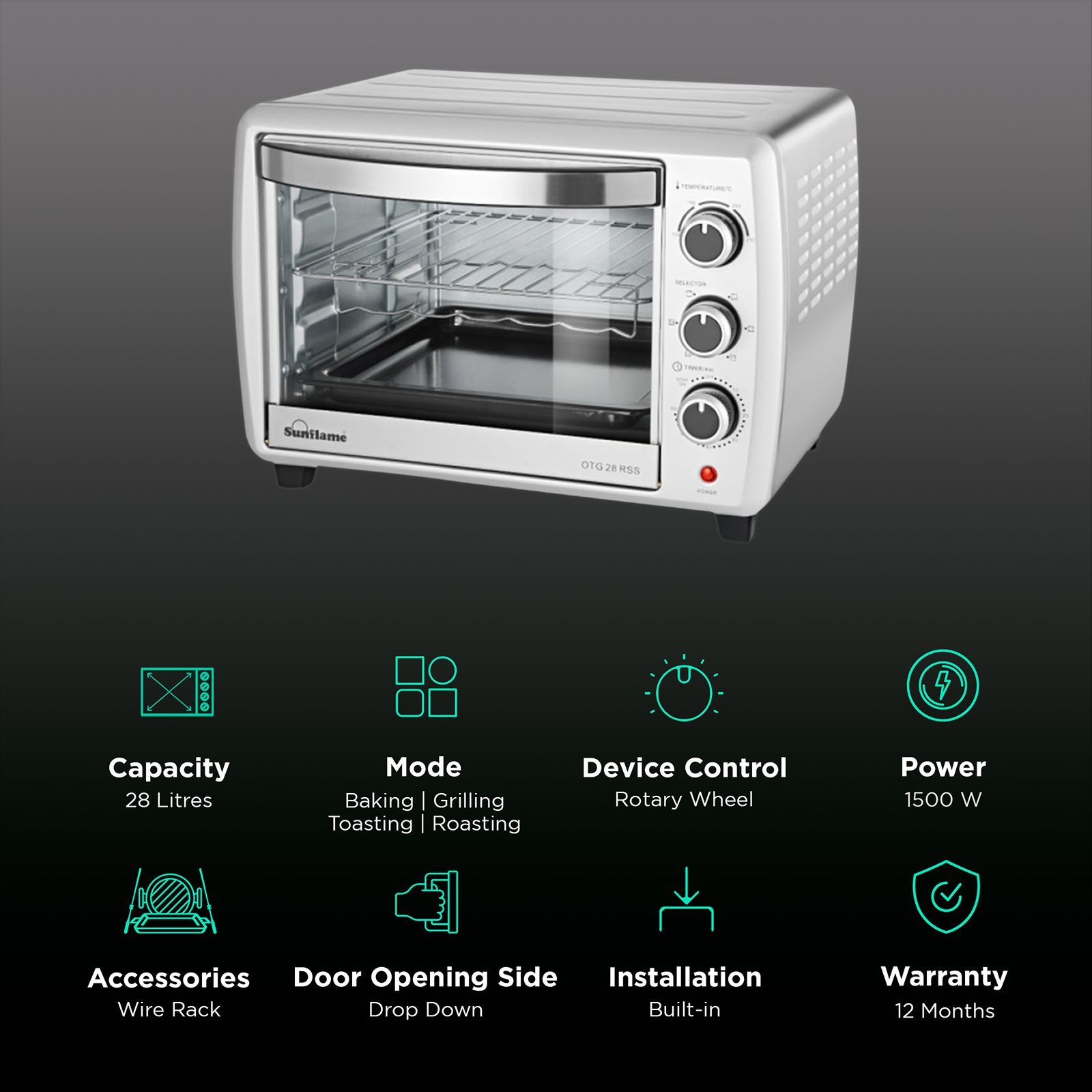 Sunflame 28 RSS 28L Oven Toaster Grill with Rotisserie Function (Stainless Steel)_3