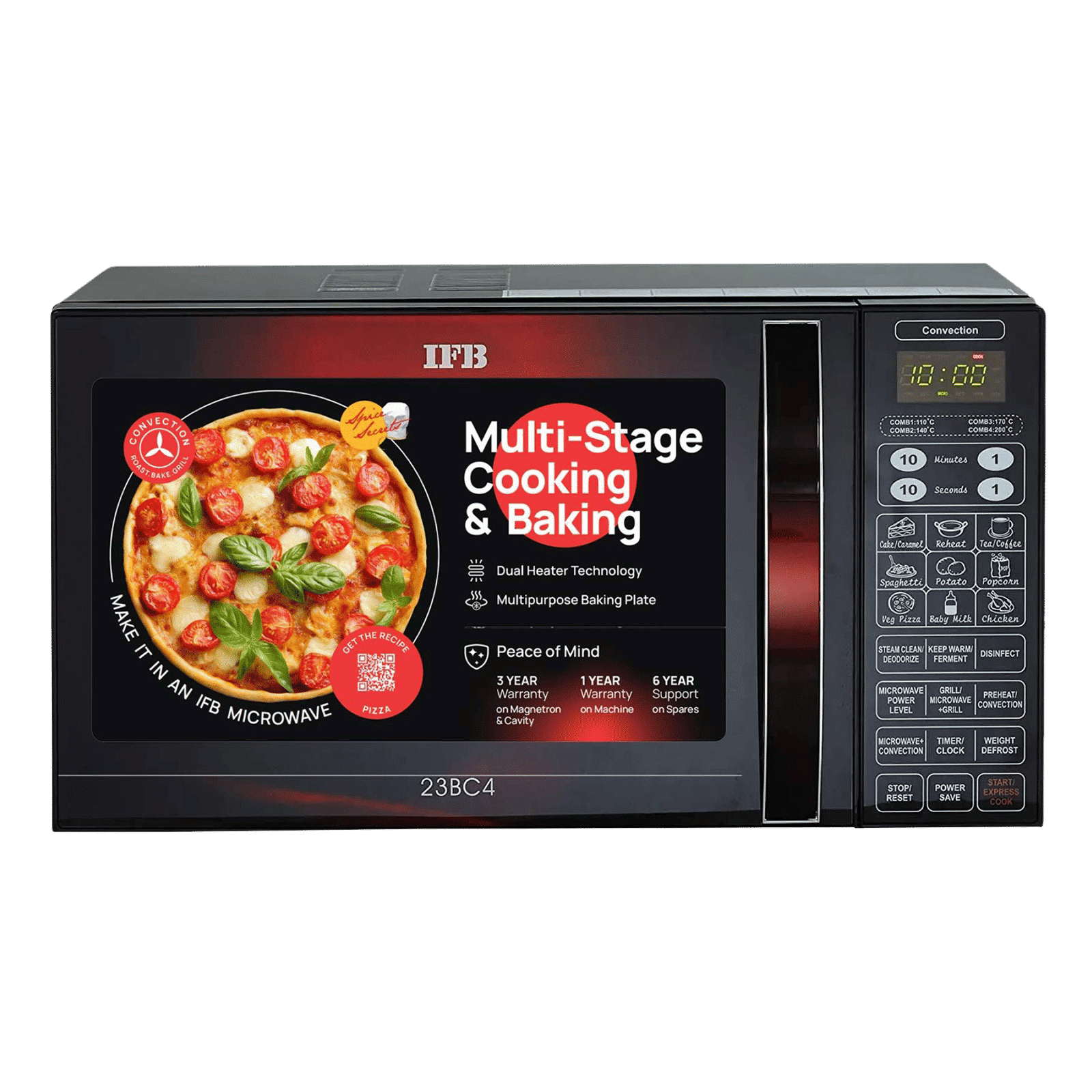 IFB 23L Convection Microwave Oven with 71 Autocook Menus (23BC4, Black Floral)_1