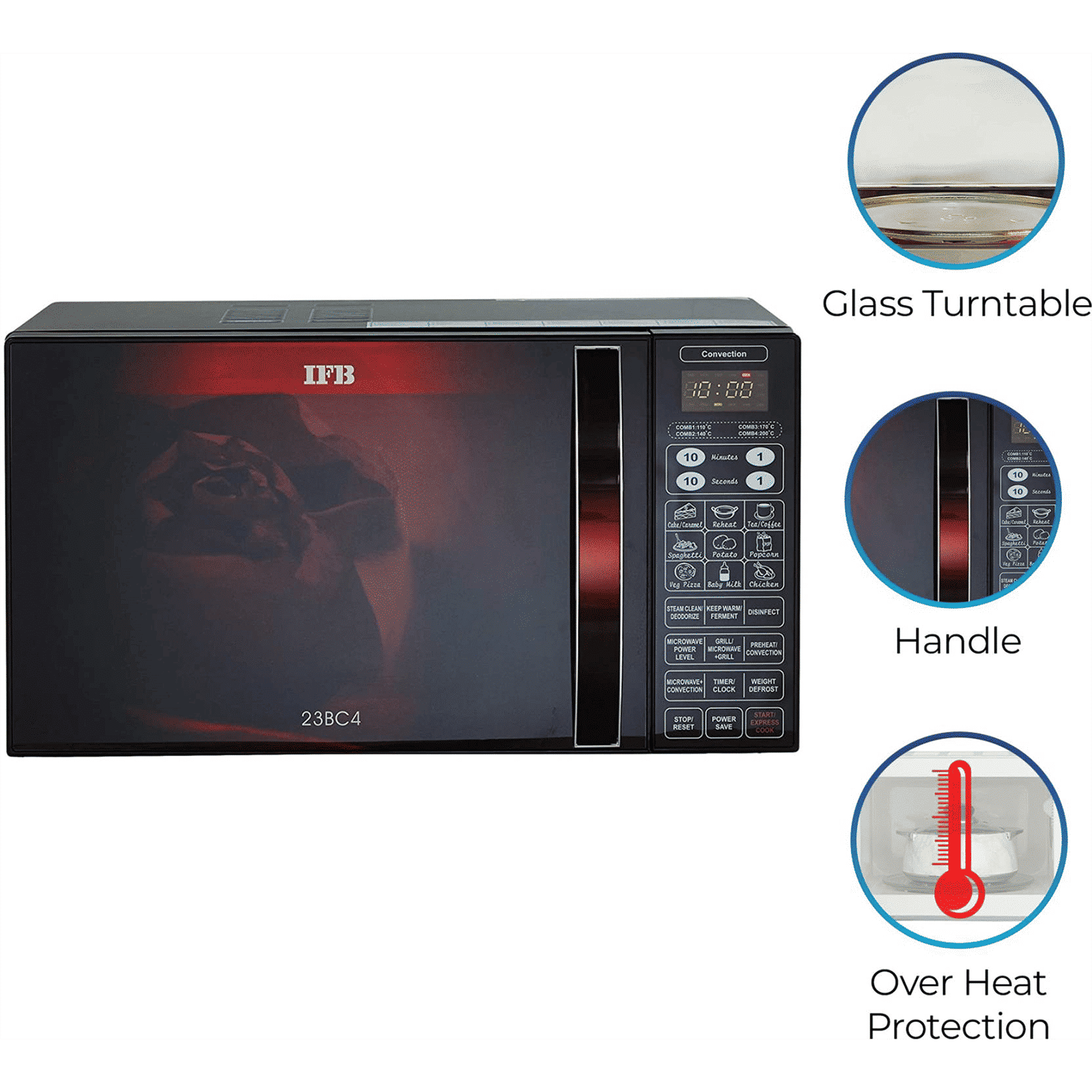 IFB 23L Convection Microwave Oven with 71 Autocook Menus (23BC4, Black Floral)_12