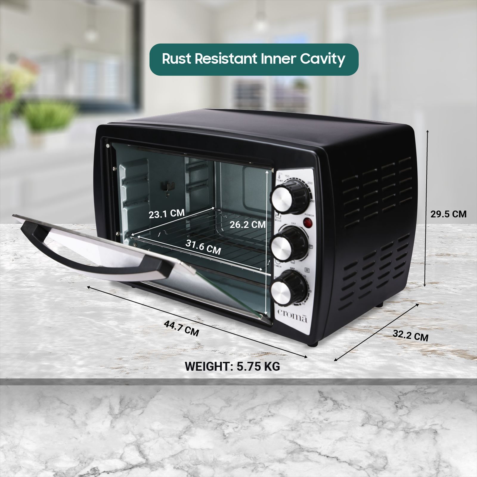 Croma 18L Oven Toaster Grill with Motorized Rotisserie (CRAO0061, Black & Silver)_8