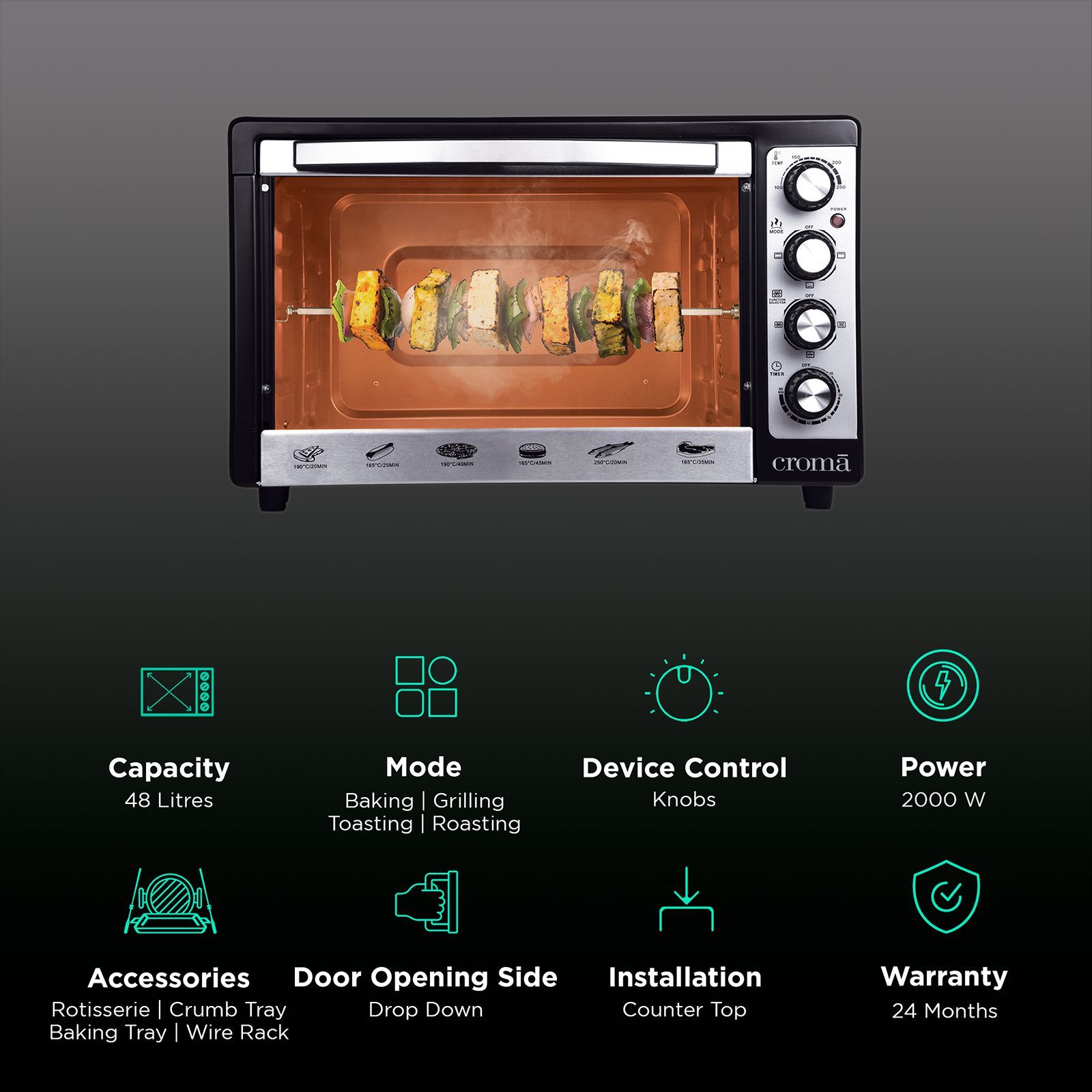 Croma 48L Oven Toaster Grill with Motorized Rotisserie (Black & Silver)_3