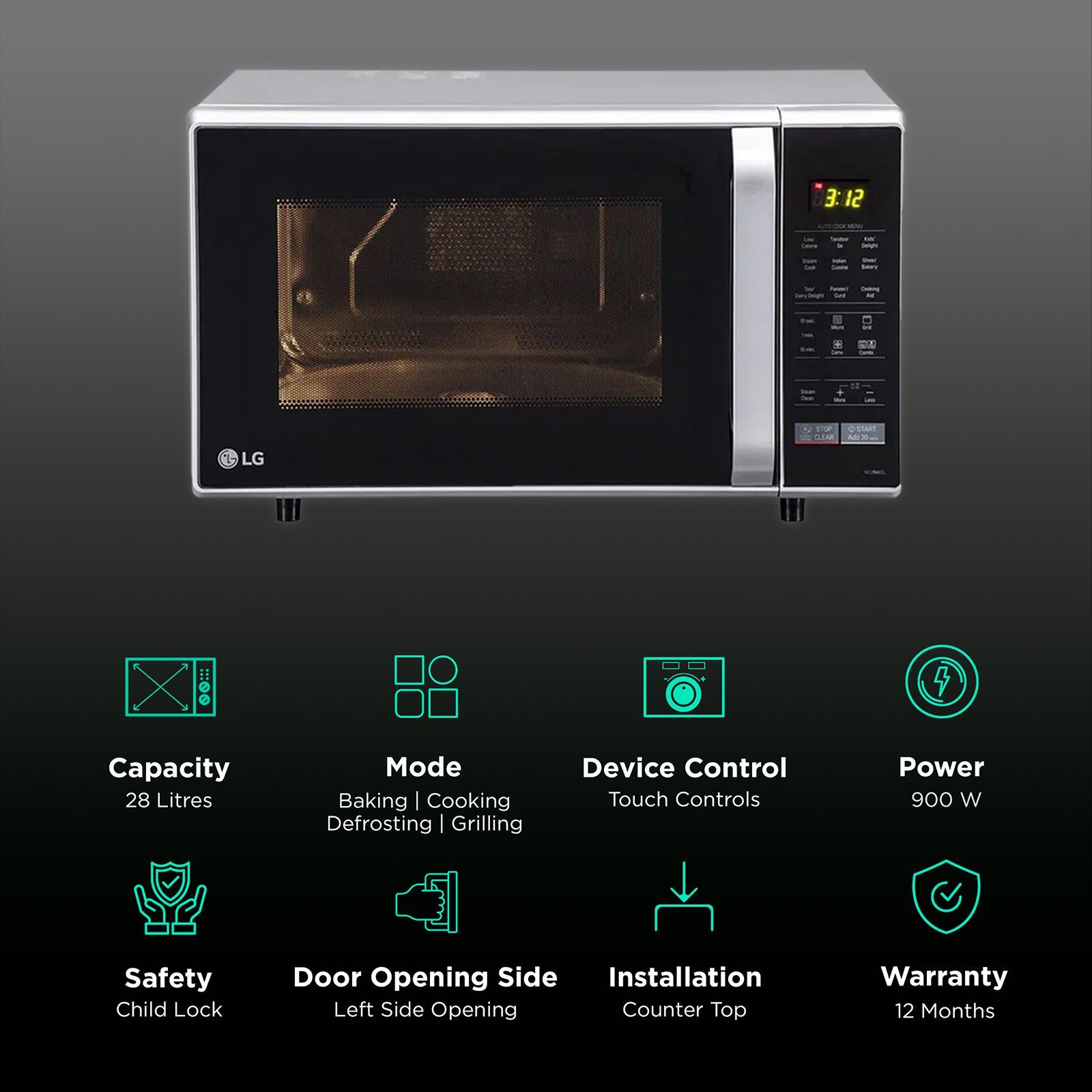LG 28L Convection Microwave Oven with Diet Fry (MC2846SL, Silver)_3