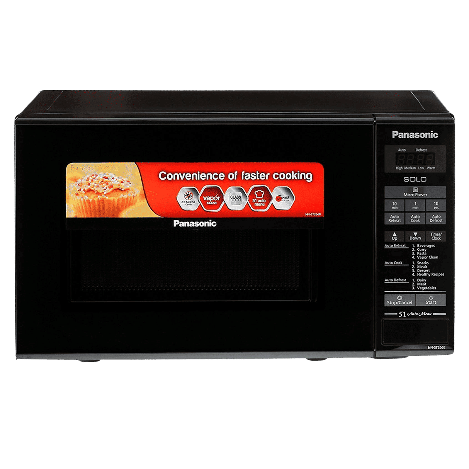 Panasonic 20L Solo Microwave Oven with 51 Autocook Menus (NN-ST266BFDG, Black)_1