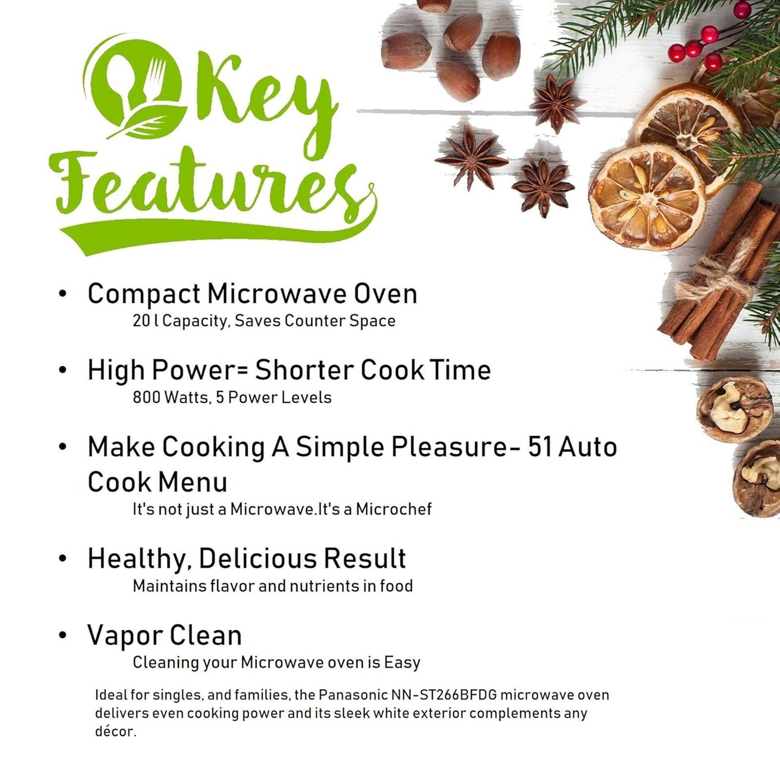 Panasonic 20L Solo Microwave Oven with 51 Autocook Menus (NN-ST266BFDG, Black)_9