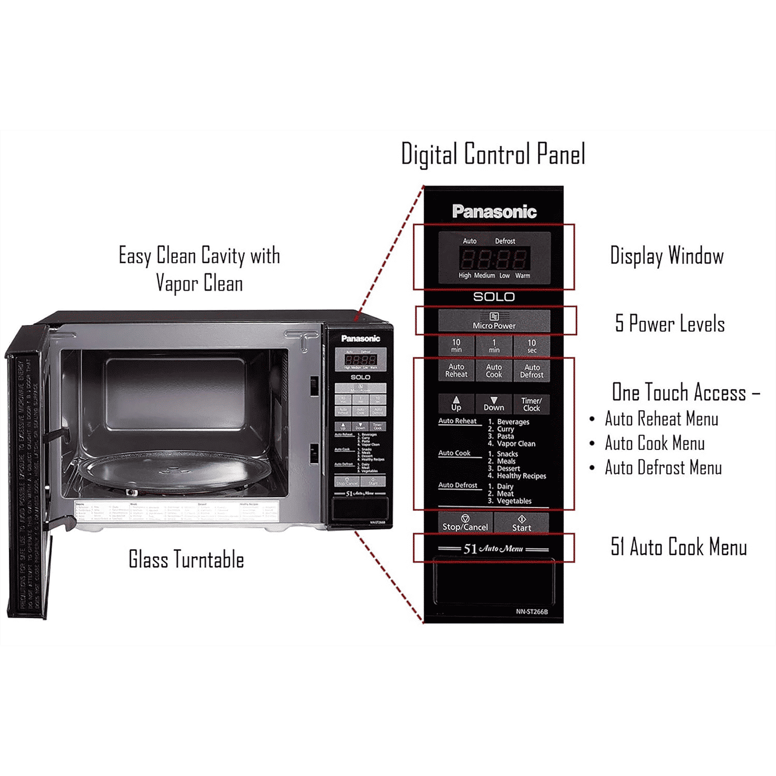 Panasonic 20L Solo Microwave Oven with 51 Autocook Menus (NN-ST266BFDG, Black)_11