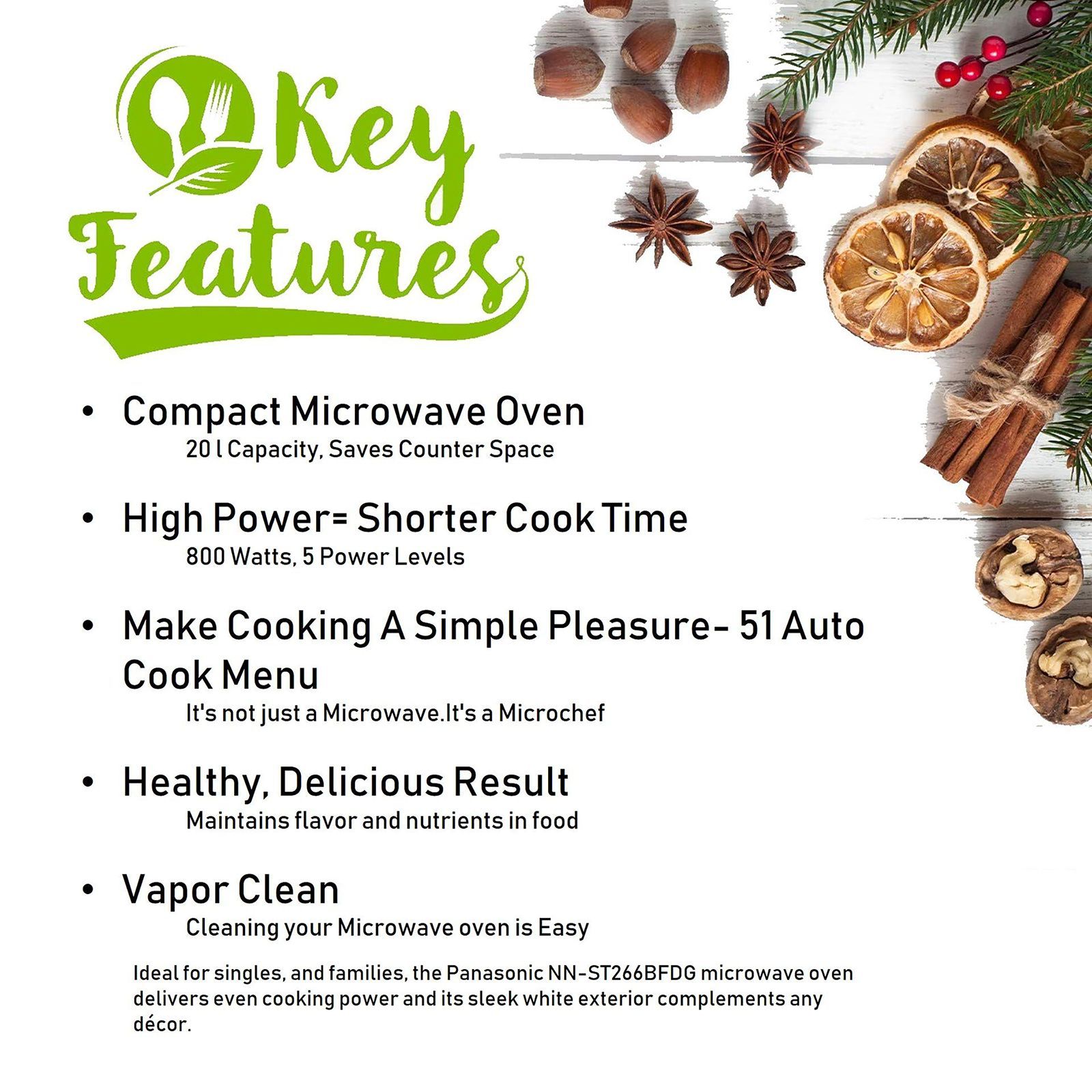 Panasonic 20L Solo Microwave Oven with 51 Autocook Menus (NN-ST266BFDG, Black)_15