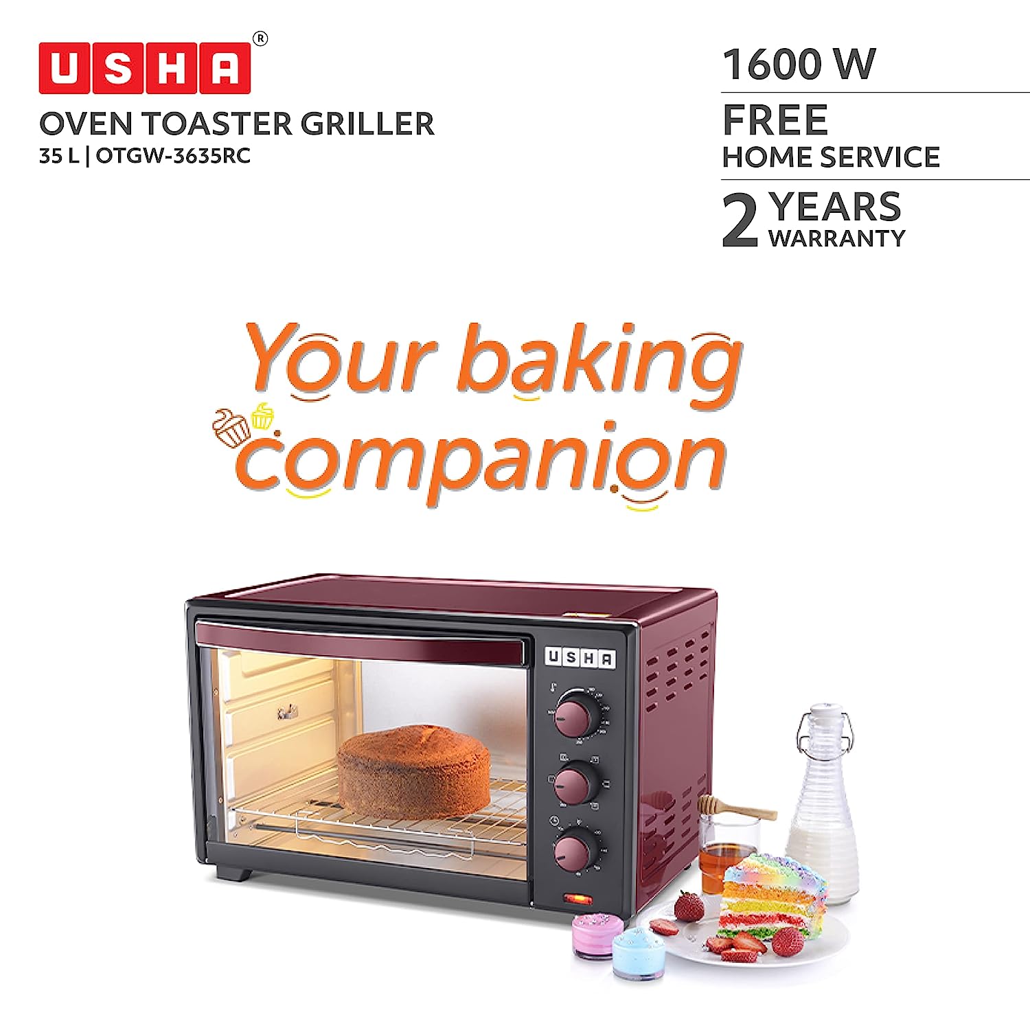 USHA 3635RC 35L Oven Toaster Grill with 360 Degree Convection Heating Technology (Wine/Matte Black) USHA 3635RC 35L Oven Toaster Grill with 360 Degree Convection Heating Technology (Wine/Matte Black)_11