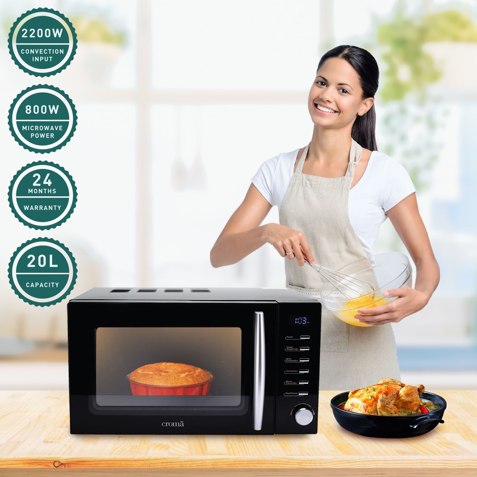 Croma 20L Convection Microwave Oven with 200 Autocook Menu (CRAM0193, Black)_6
